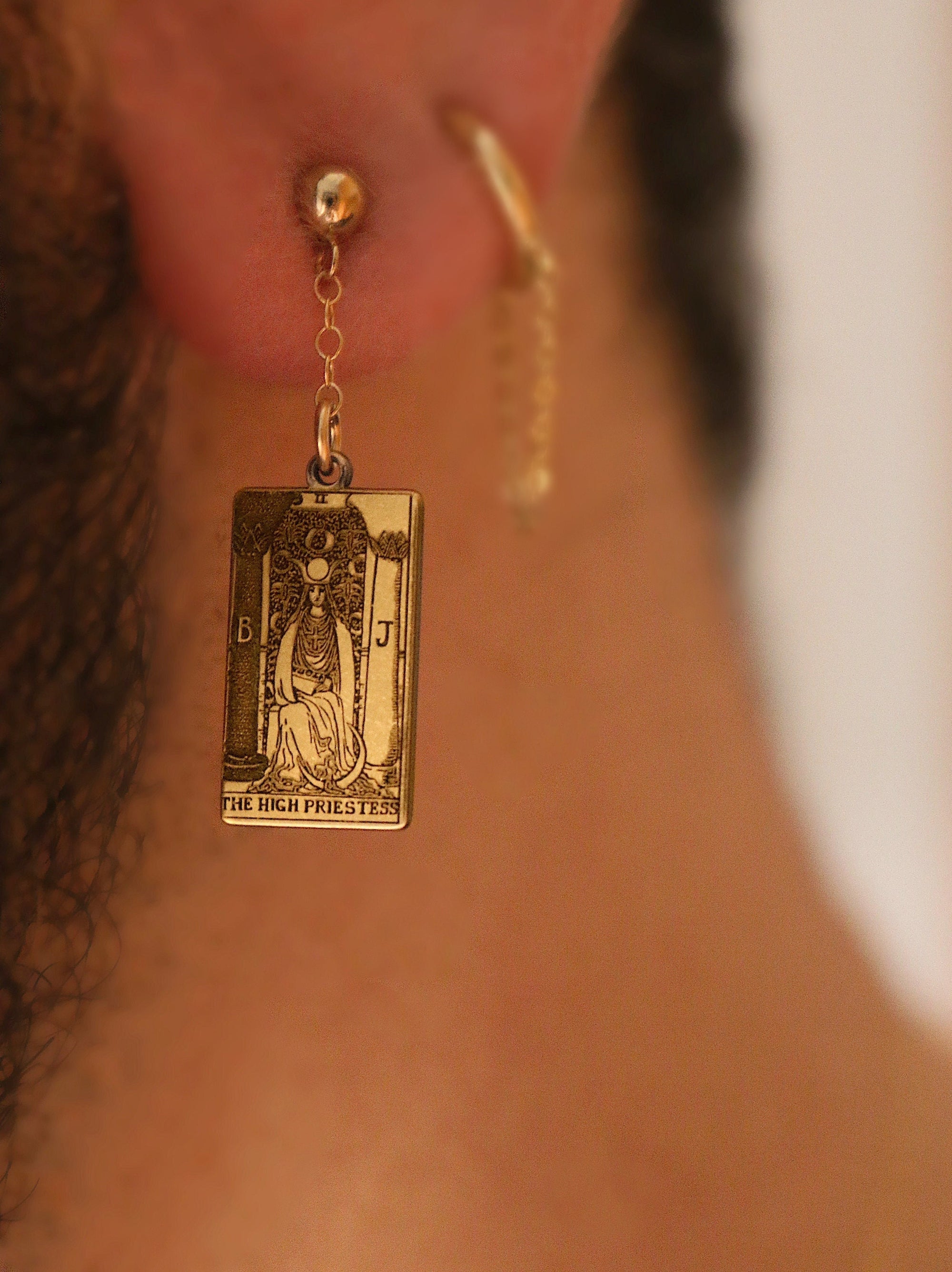 22 CARDS: Dainty Tarot Card Gold Filled Dangle Earring | Best Friend Birthday Gift | Tarot Card Earrings | Celestial Mystic Jewelry