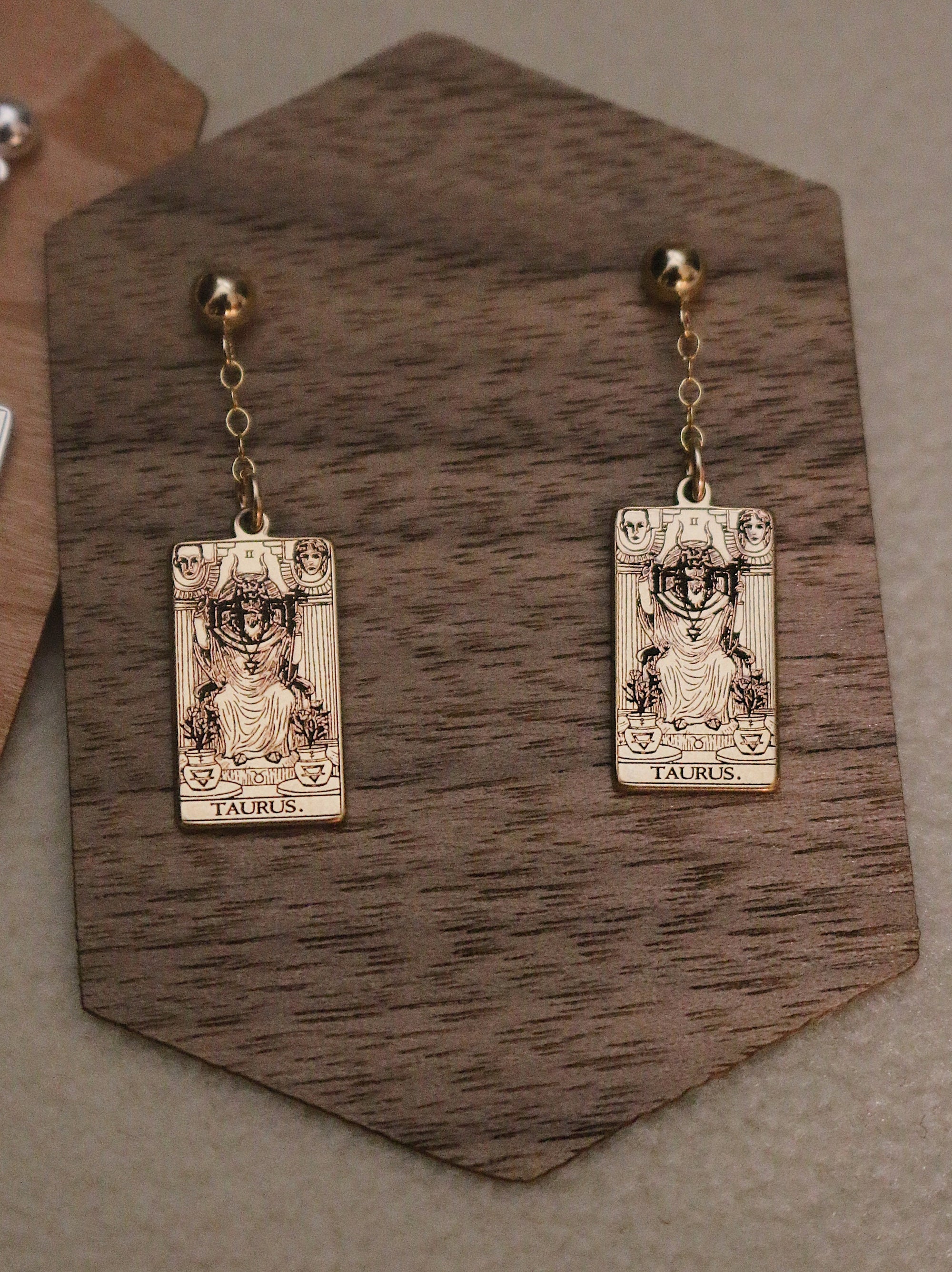 12 ZODIACS: Tarot Card Zodiac Gold Filled Dangle Earring | Best Friend Birthday Gift | Tarot Card Earrings | Celestial Mystic Jewelry
