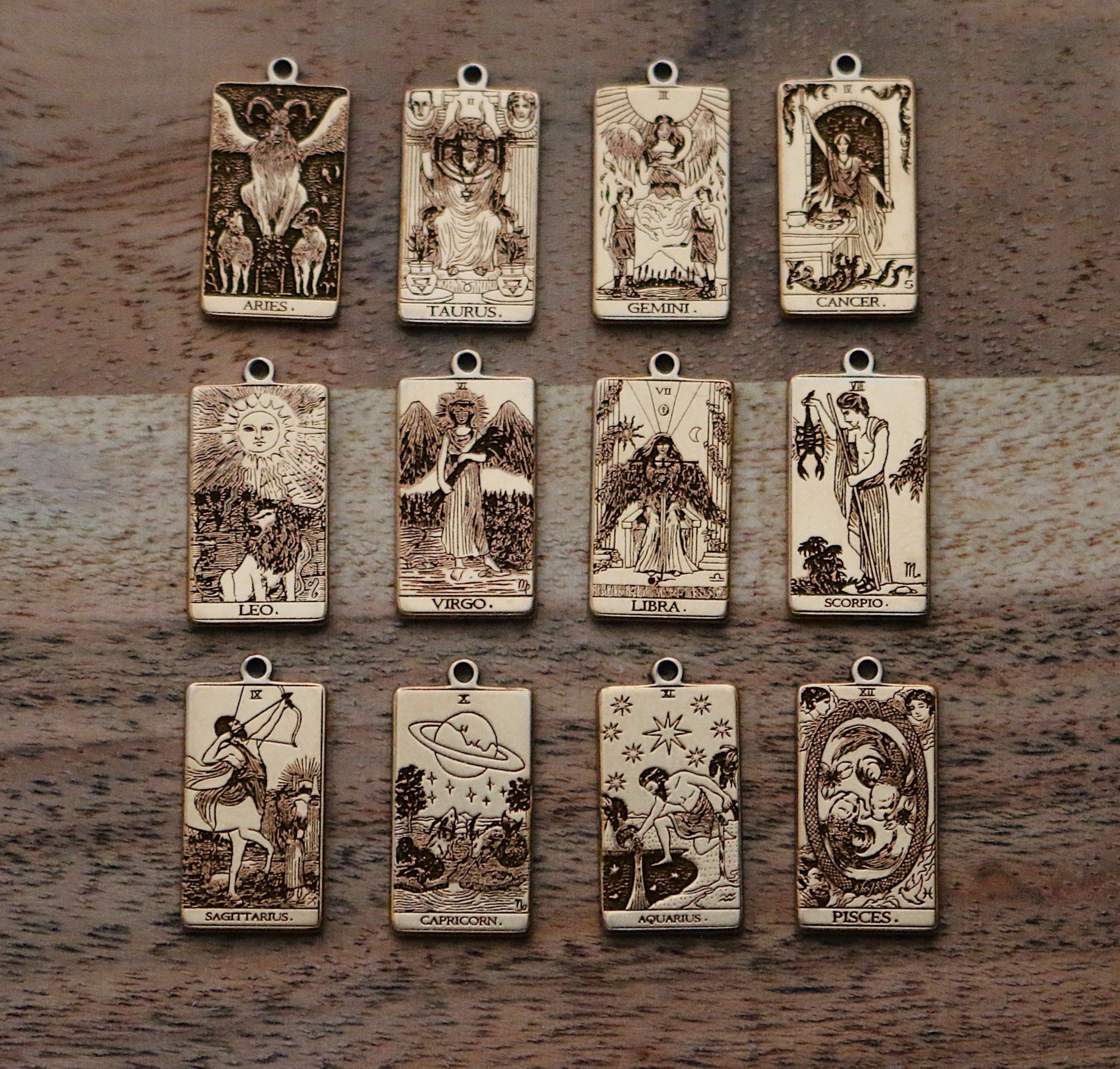 12 ZODIACS: Tarot Card Zodiac Gold Filled Dangle Earring | Best Friend Birthday Gift | Tarot Card Earrings | Celestial Mystic Jewelry