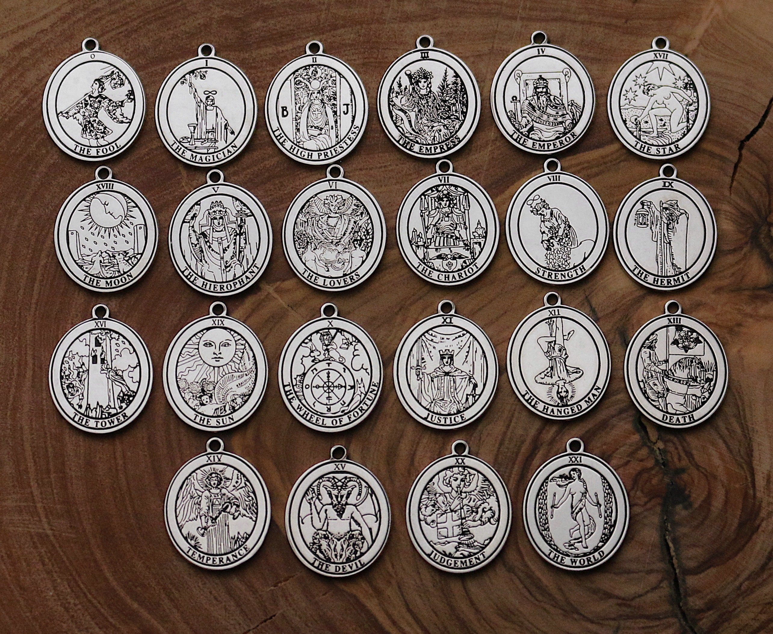 22 CARDS: Dainty Tarot Card Amulet Sterling Charm Necklace | Best Friend Birthday Gift | Round Tarot Card Necklace | Celestial Mystical