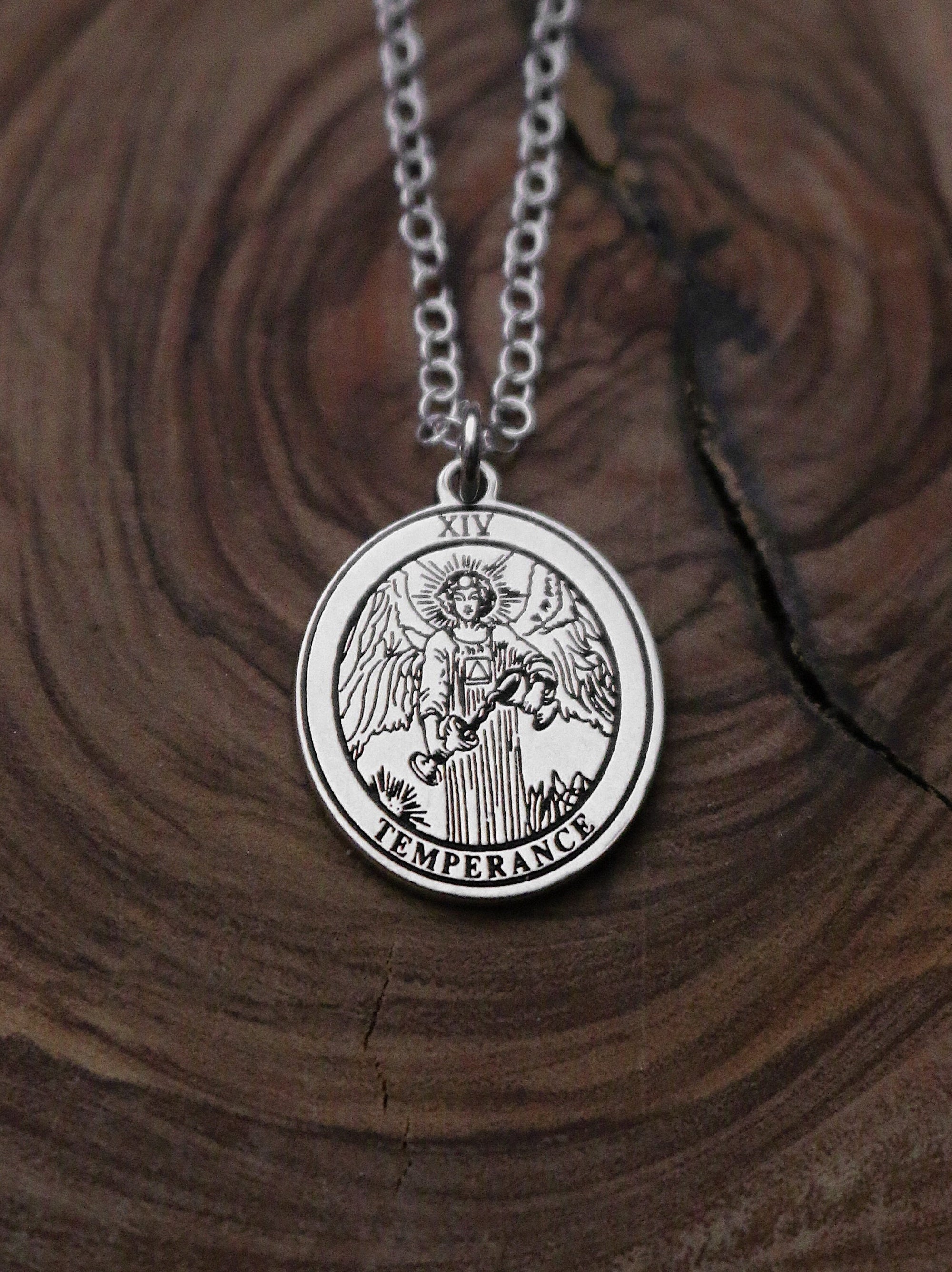 Round Temperance Tarot Card Necklace | Best Friend Birthday Gift | Tarot Card Necklace | Celestial Mystical Amulet | Dainty Witch Necklace