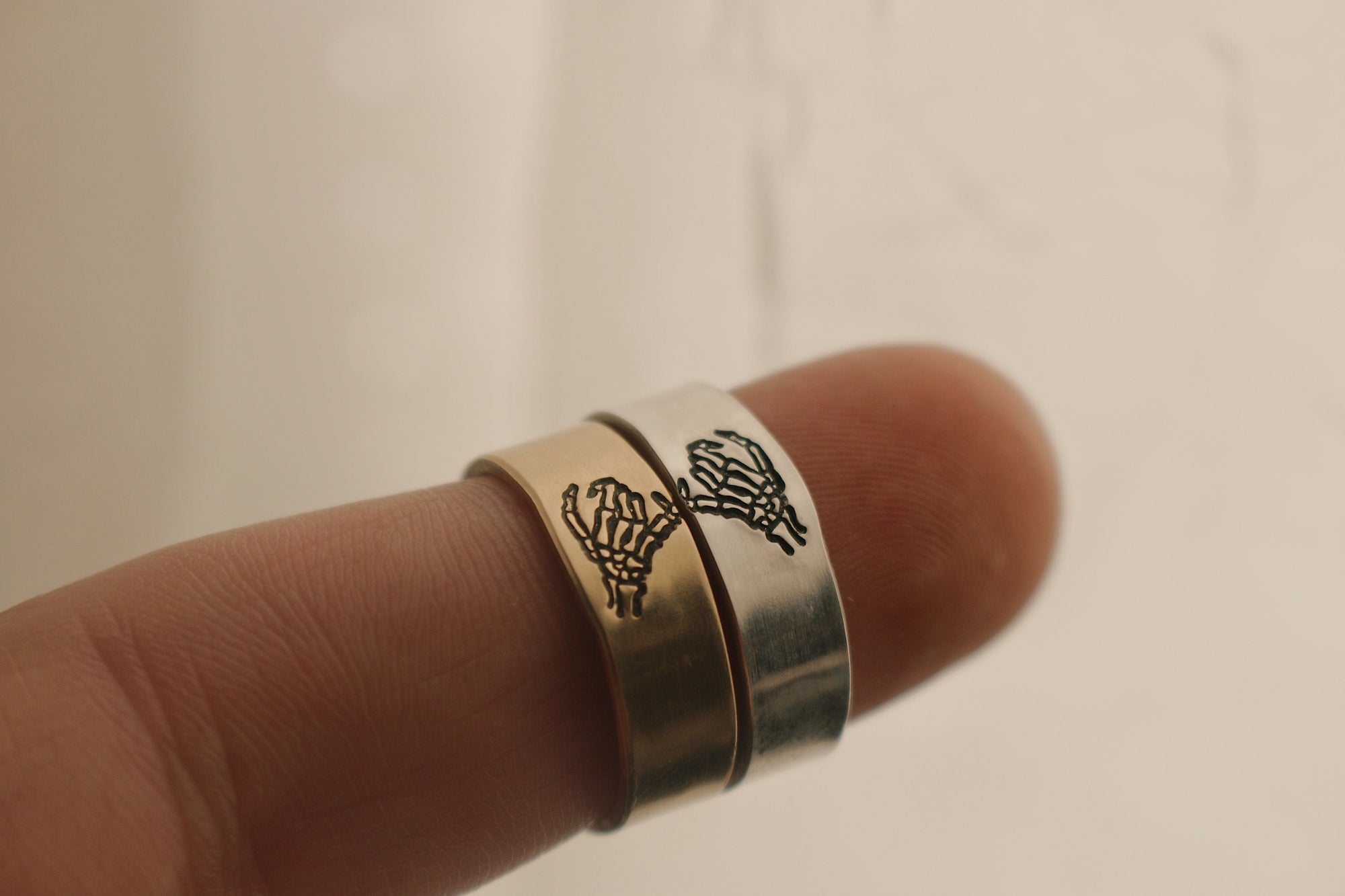 One Gold Filled, One Fine Silver Double Skeleton Pinky Swear Stacking Adjustable Ring Set | Best Friend Birthday Gift | Couples Rings