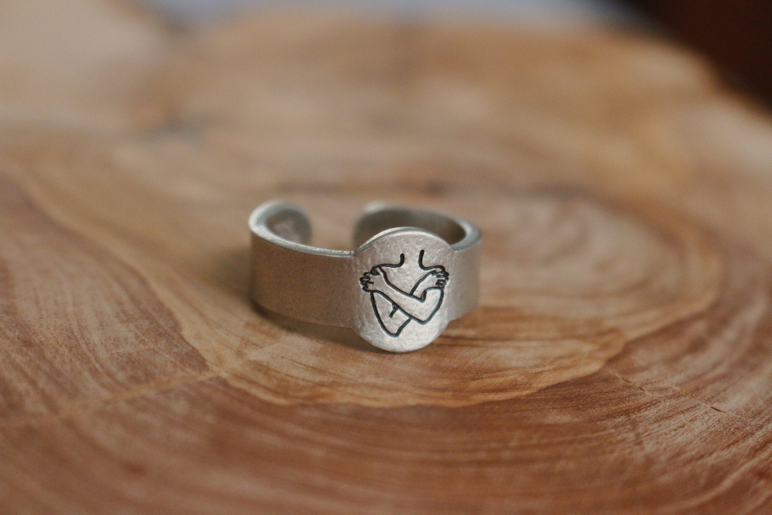 Self Love Ring | I Am Enough Inspirational Jewelry | Best Friend Birthday Gift | Rustic Love Yourself Hug Signet Ring | Be Kind To Your Mind