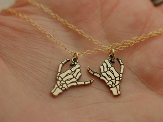 Matching 2 Necklace Gold Filled Double Skeleton Pinky Swear Set | Best Friend Birthday Gift | Pinky Swear Couples Jewelry | Matching Gift