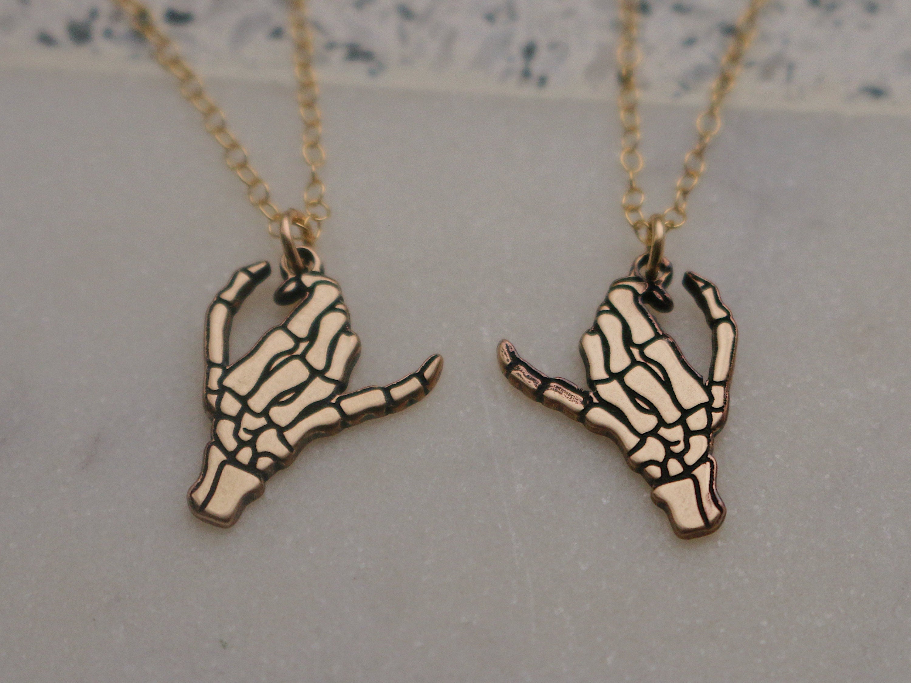 Matching 2 Necklace Gold Filled Double Skeleton Pinky Swear Set | Best Friend Birthday Gift | Pinky Swear Couples Jewelry | Matching Gift