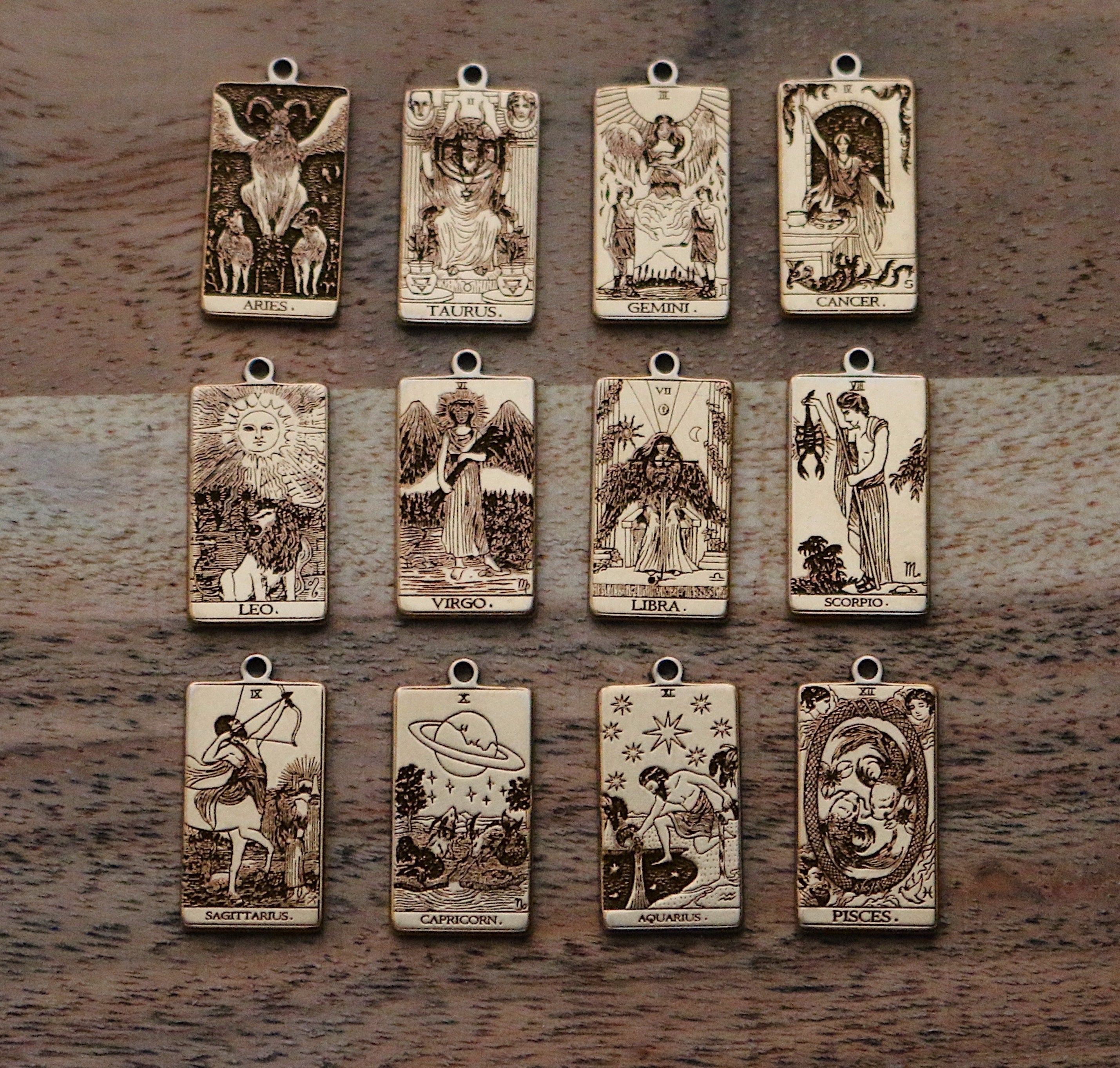 12 ZODIACS: Gold Tarot Card Inspired Zodiac Necklace | Best Friend Gift | Tarot Card Necklace | Celestial Mystic Jewelry | Occult Necklace