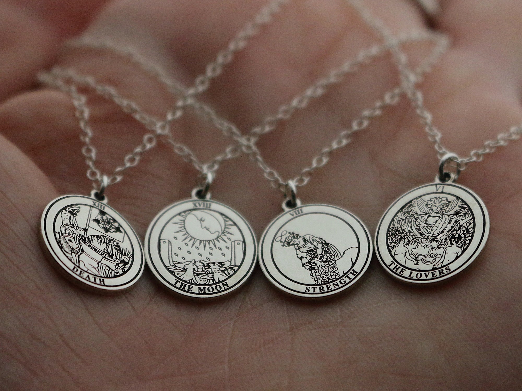 22 CARDS: Dainty Tarot Card Amulet Sterling Charm Necklace | Best Friend Birthday Gift | Round Tarot Card Necklace | Celestial Mystical