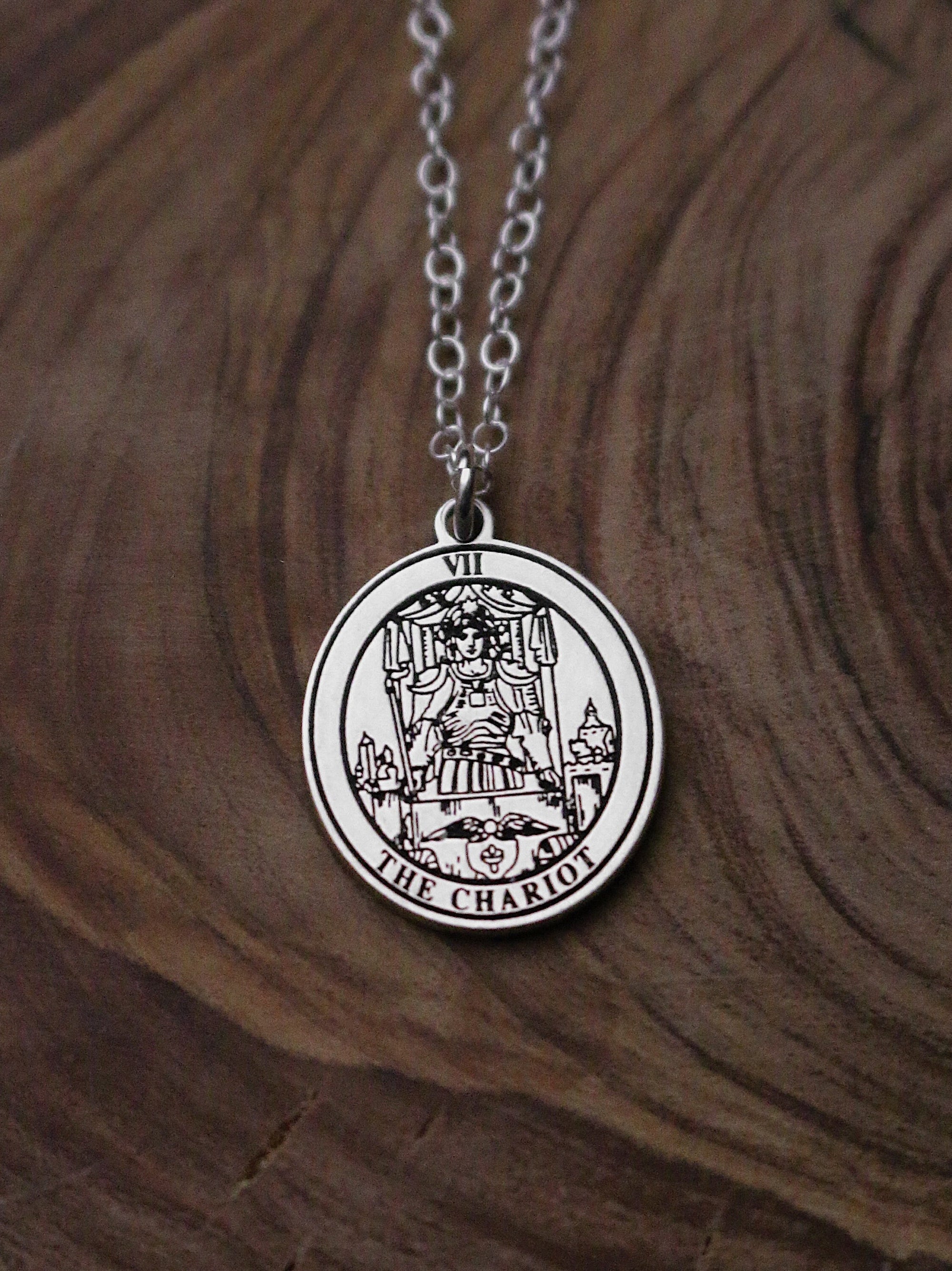 Round The Chariot Tarot Card Necklace | Best Friend Birthday Gift | Tarot Card Necklace | Celestial Mystical Amulet | Dainty Witch Necklace