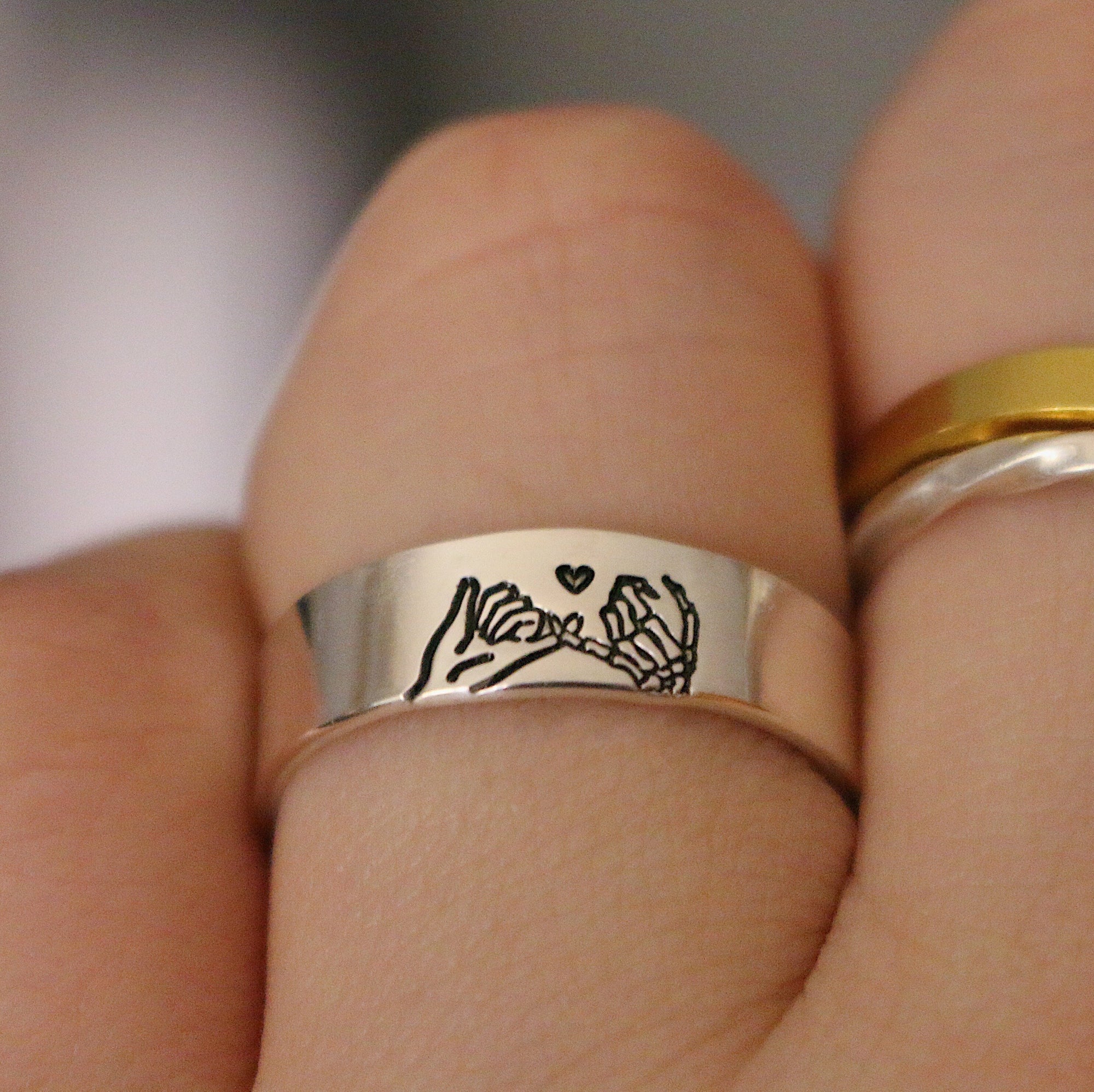 Skeleton Pinky Swear Heart Ring | Best Friend Birthday Gift | Promise Ring for Couples | Friendship Ring | Everyday Jewelry | Goth Pinky