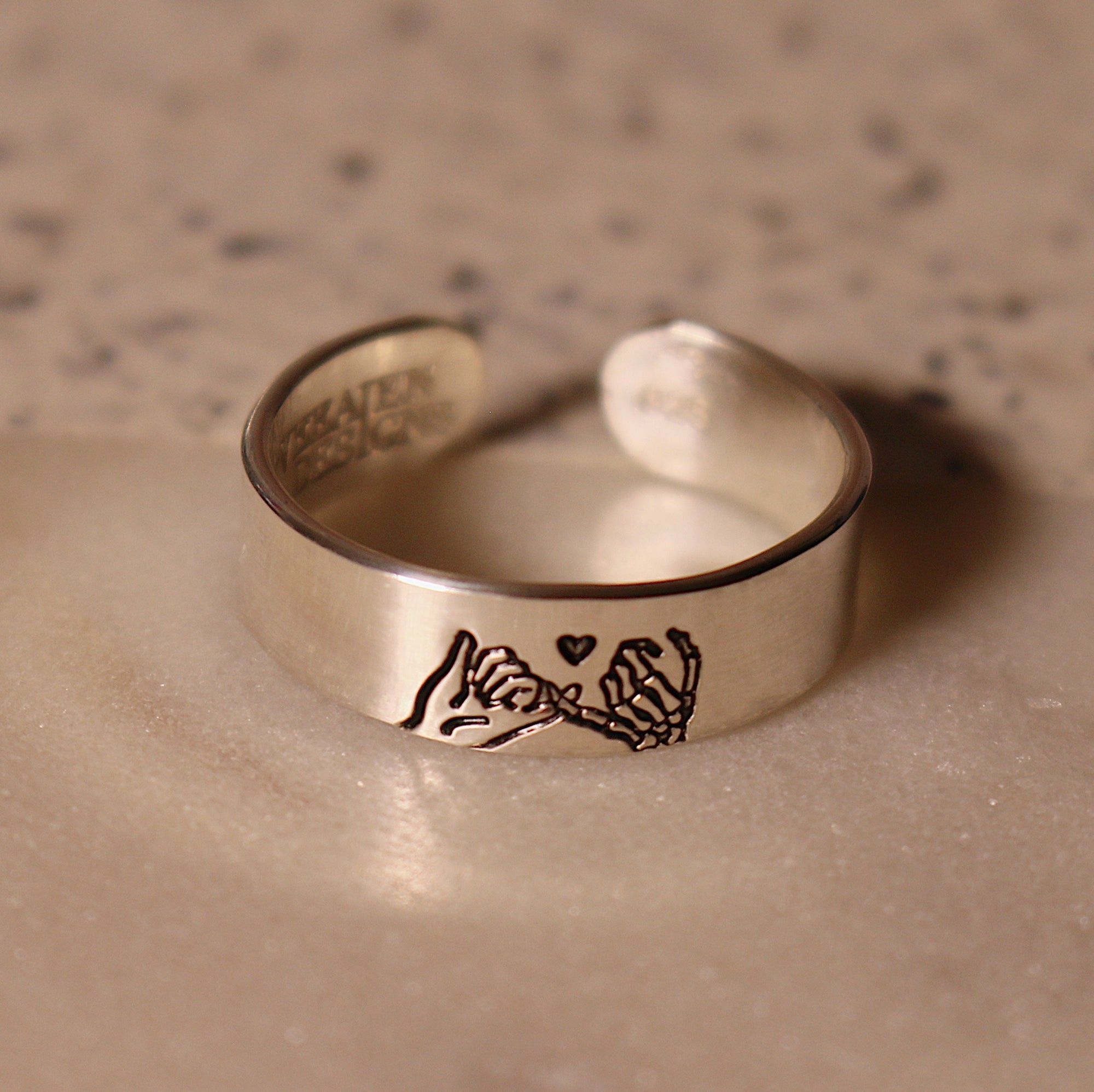 Skeleton Pinky Swear Heart Ring | Best Friend Birthday Gift | Promise Ring for Couples | Friendship Ring | Everyday Jewelry | Goth Pinky