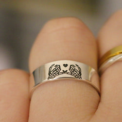 Double Skeleton Pinky Swear Heart Ring | Best Friend Birthday Gift | Promise Ring for Couples | Goth Friendship Ring | Everyday Jewelry