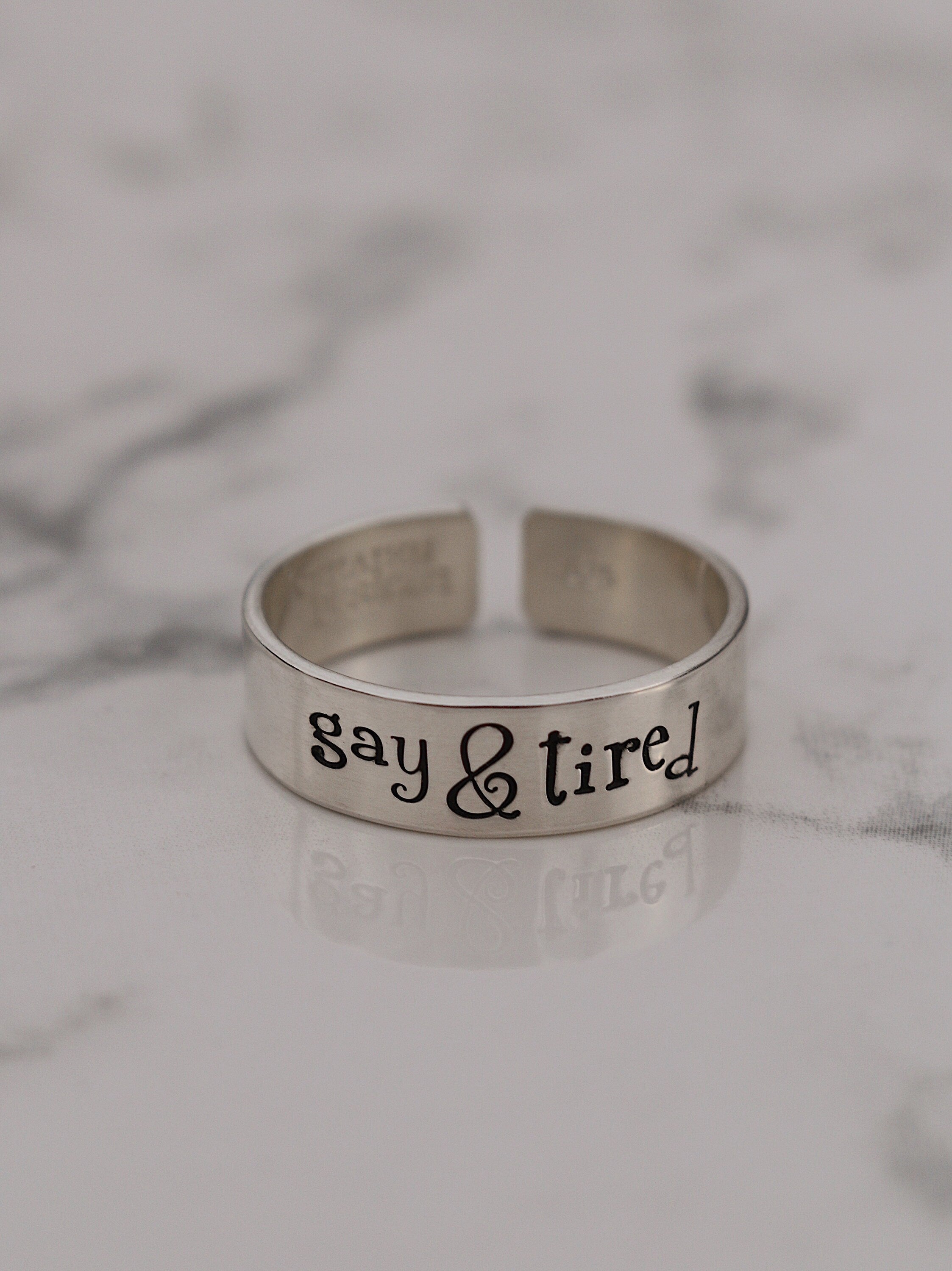 Gay & Tired Ring | Gay Pride Jewelry | Gay and Tired | Pride Jewelry | LGBTQ+ Pride Ring | Funny Gay Jewelry | Sarcastic Gay Gift