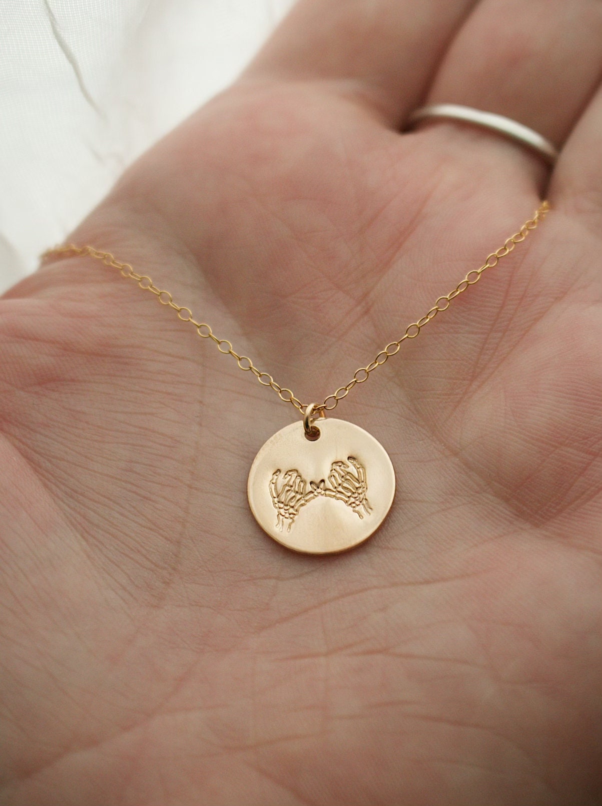 Skeleton Pinky Swear Gold Charm Necklace | Pinky Promise Necklace | Best Friend Necklace | Dainty Gold Necklace | Gold Everyday Jewelry