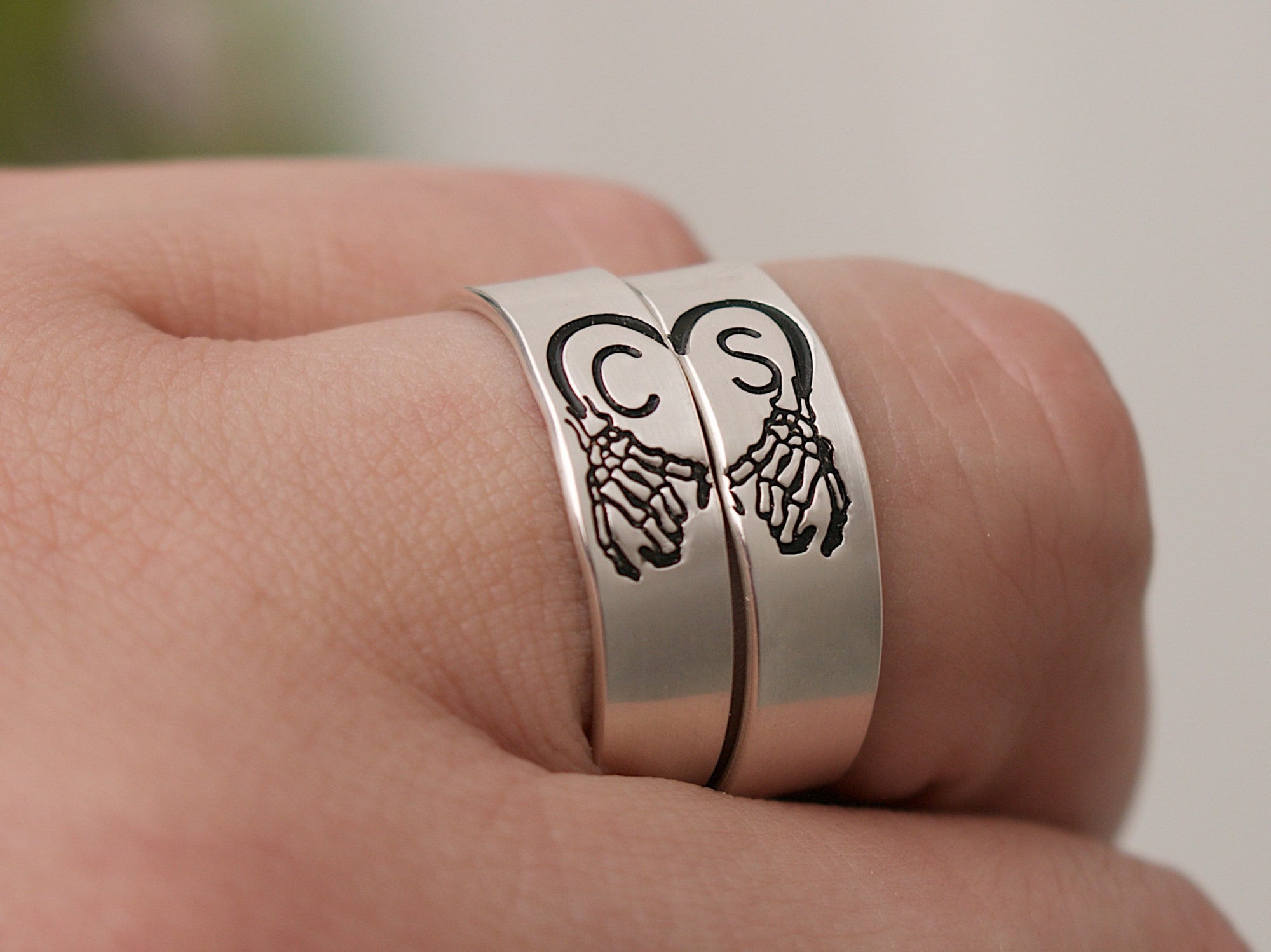 Skeleton Pinky Promise Couple Ring | Friendship Rings | Matching Ring Set | Custom Pinky Swear Initial Ring Set | Best Friend Rings Gift