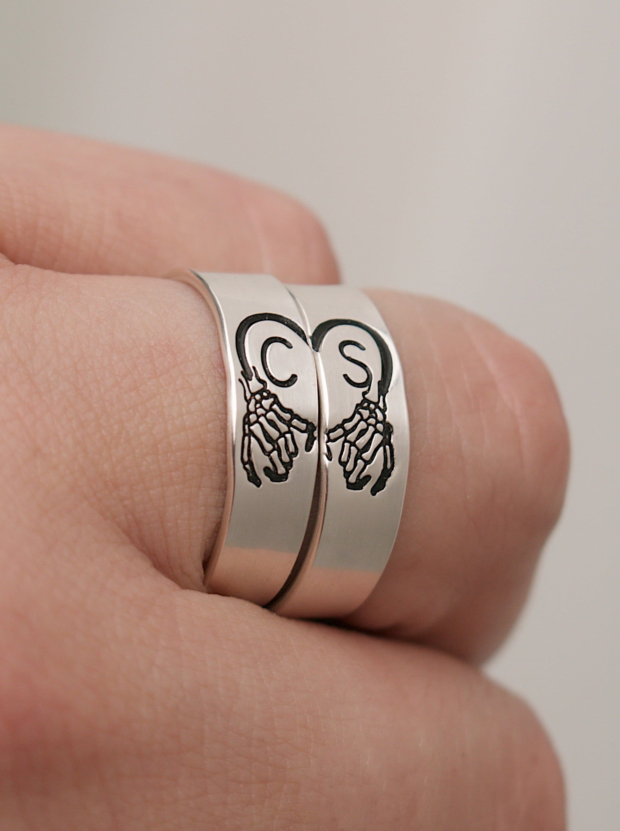Skeleton Pinky Promise Couple Ring | Friendship Rings | Matching Ring Set | Custom Pinky Swear Initial Ring Set | Best Friend Rings Gift