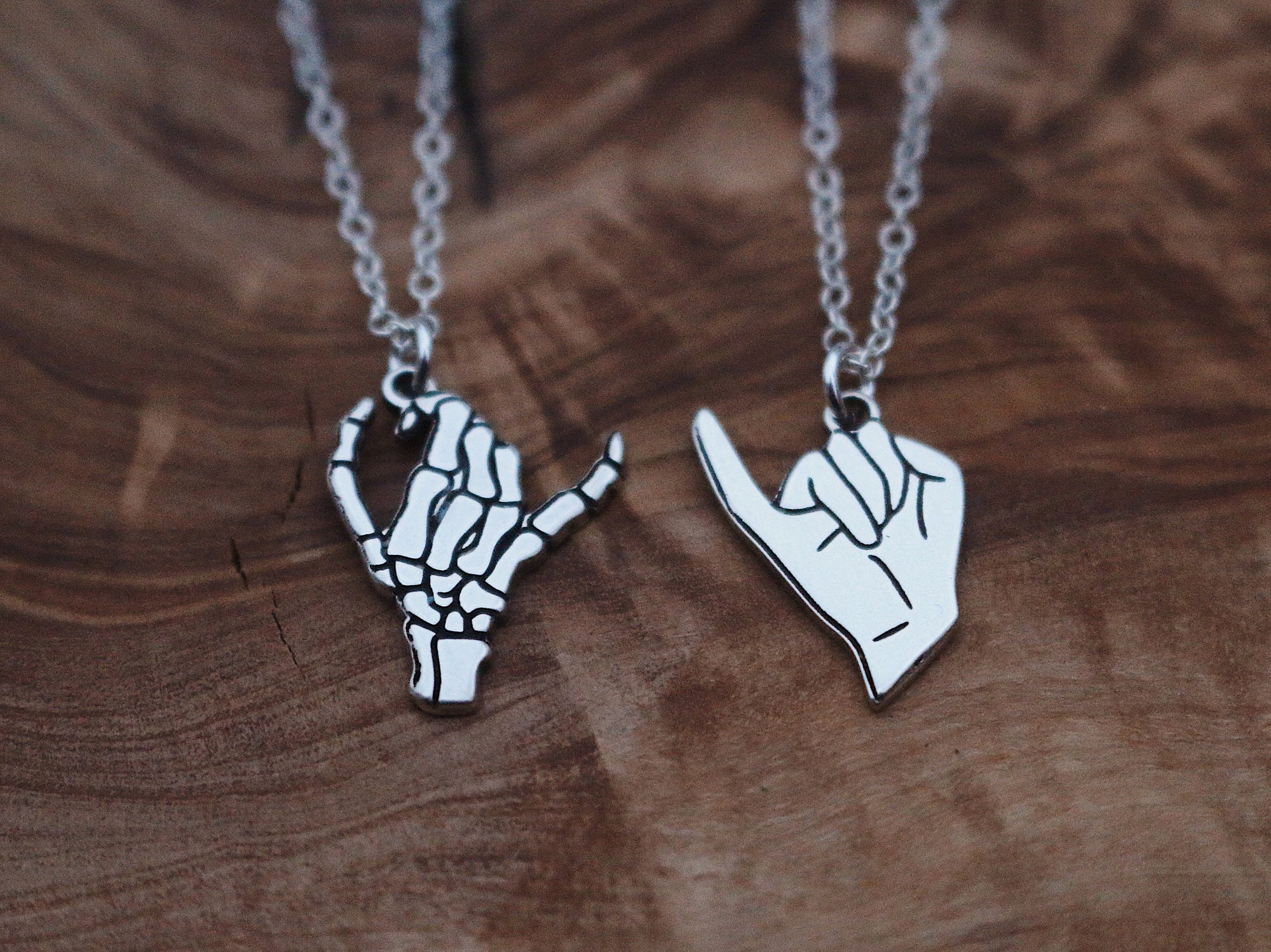 Matching 2 Necklace Skeleton Pinky Swear Necklace Set | Best Friend Birthday Gift | Pinky Swear Couples Jewelry | Mens Christmas Gift