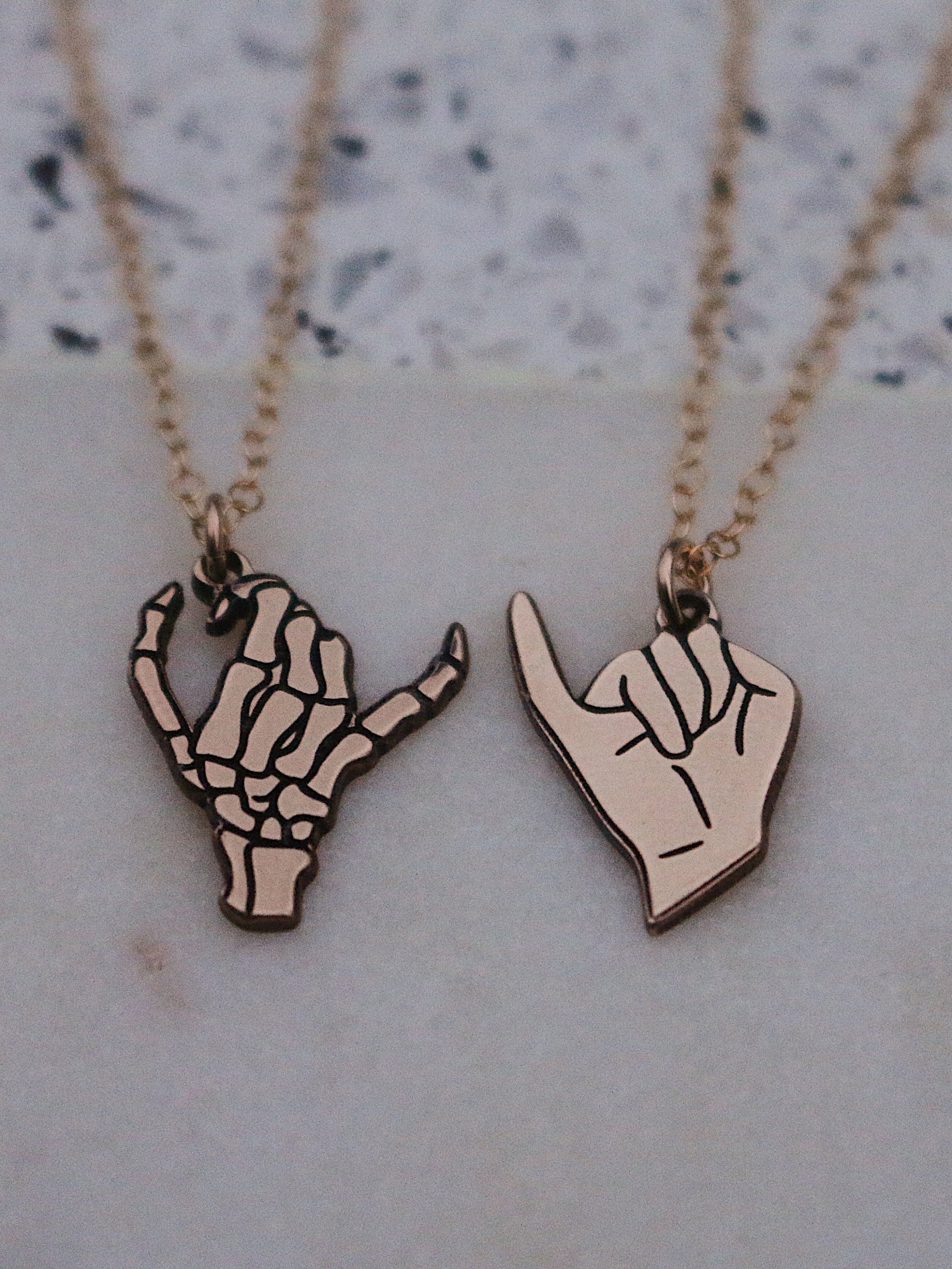 Matching 2 Necklace Gold Filled Skeleton Pinky Swear Necklace Set | Best Friend Gift | Pinky Promise Couples Jewelry | Matching Gift for Her