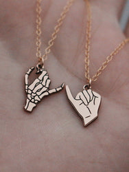 Matching 2 Necklace Gold Filled Skeleton Pinky Swear Necklace Set | Best Friend Gift | Pinky Promise Couples Jewelry | Matching Gift for Her