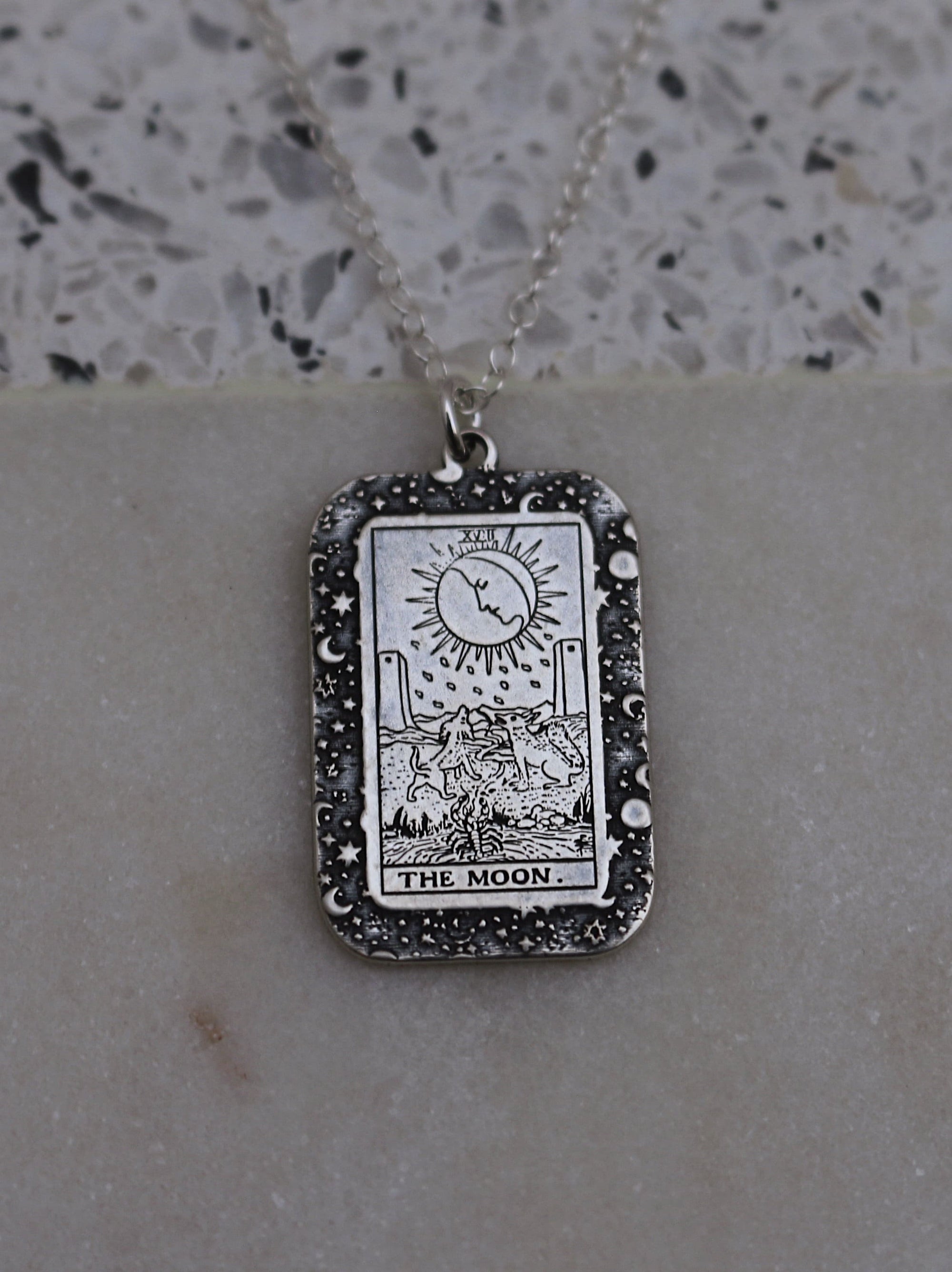 22 CARDS: Dainty Tarot Card Celestial Border Charm Necklace | Best Friend Birthday Gift | Tarot Card Necklace | Celestial Mystic Jewelry