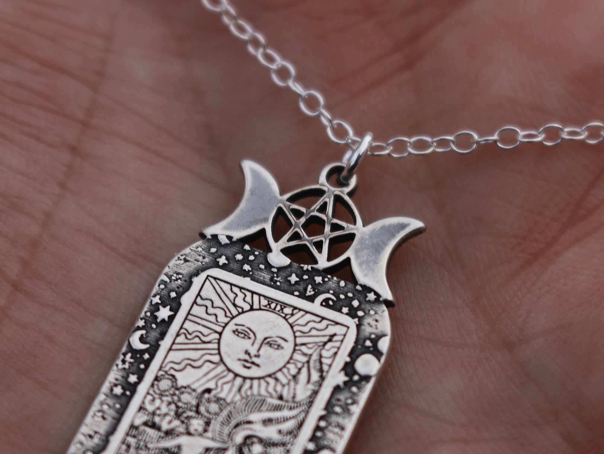 22 CARDS: Dainty Tarot Card Celestial Triple Moon Goddess Charm Necklace | Best Friend Birthday Gift | Tarot Card Necklace | Mystic Jewelry