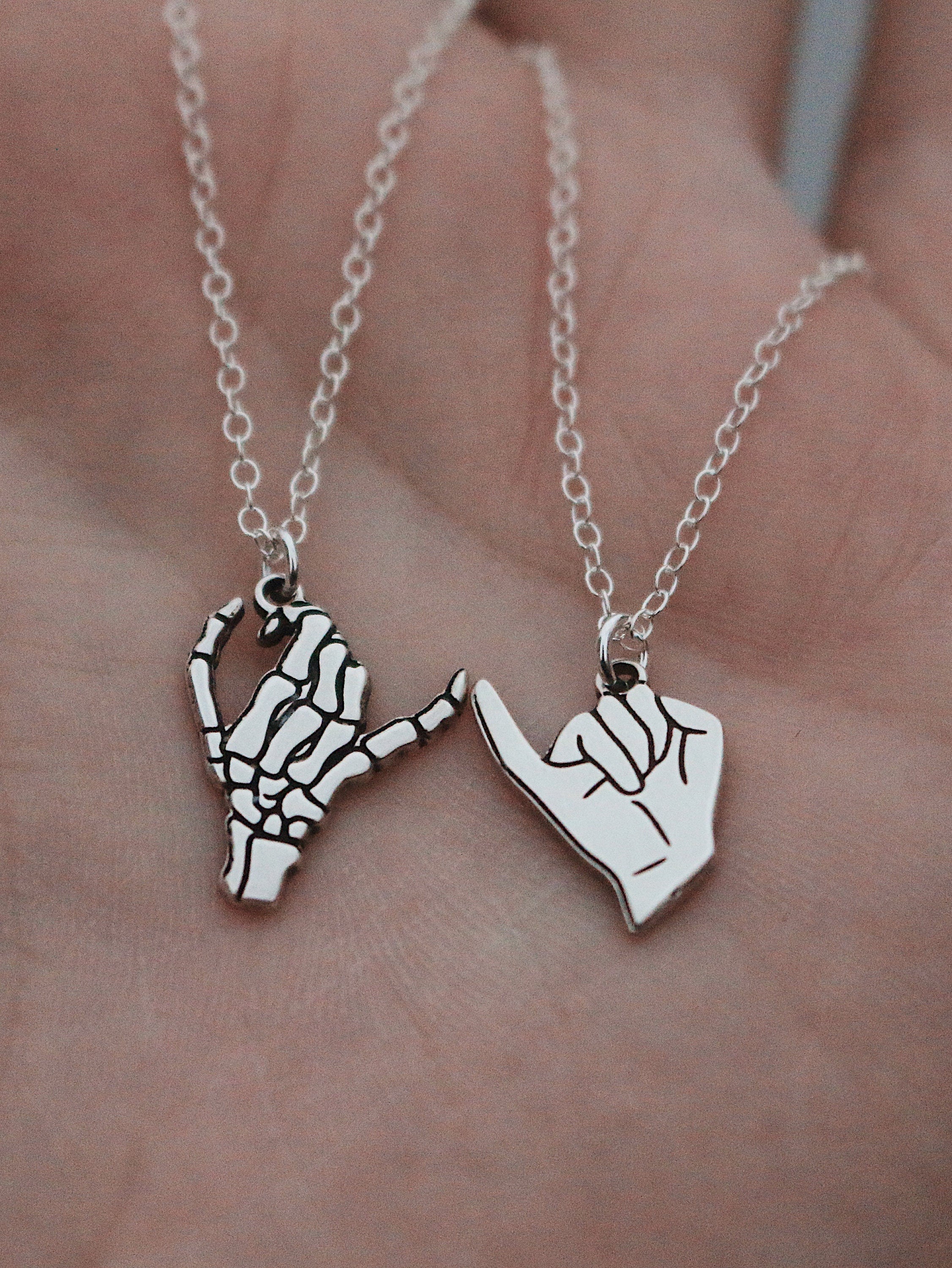 Matching 2 Necklace Skeleton Pinky Swear Necklace Set | Best Friend Birthday Gift | Pinky Swear Couples Jewelry | Mens Christmas Gift
