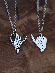 Matching 2 Necklace Skeleton Pinky Swear Necklace Set | Best Friend Birthday Gift | Pinky Swear Couples Jewelry | Mens Christmas Gift