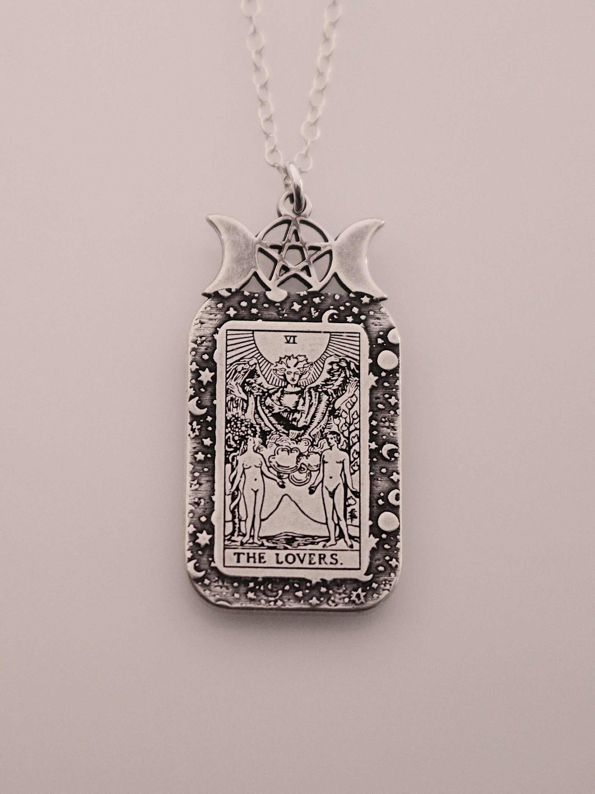 The Lovers Tarot Card Necklace | Best Friend Birthday Gift | Tarot Card Necklace | Celestial Triple Moon Goddess Jewelry | Witch Necklace
