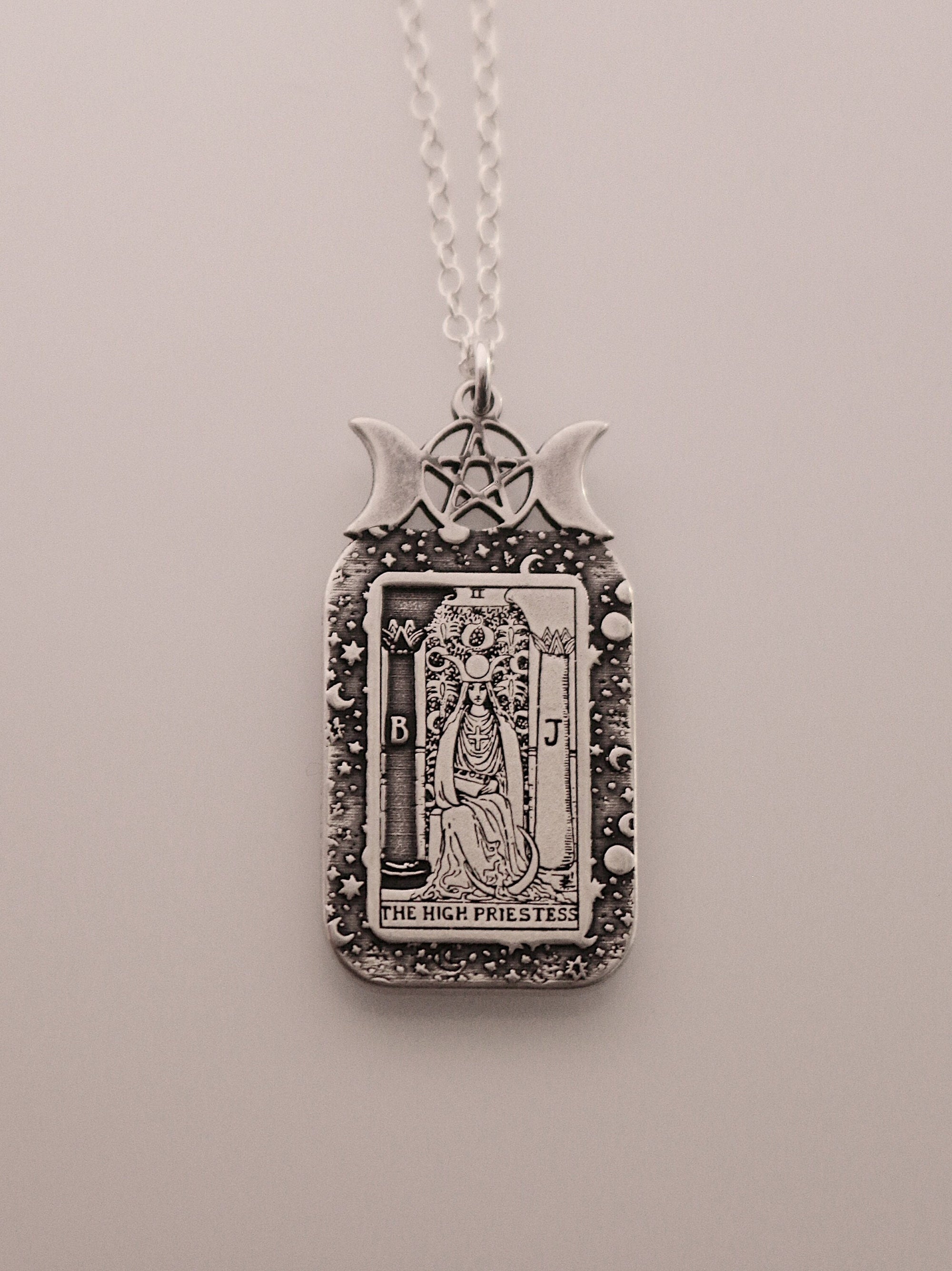 The High Priestess Tarot Card Necklace | Best Friend Birthday Gift | Tarot Card Necklace | Celestial Triple Moon Goddess Jewelry | Witch