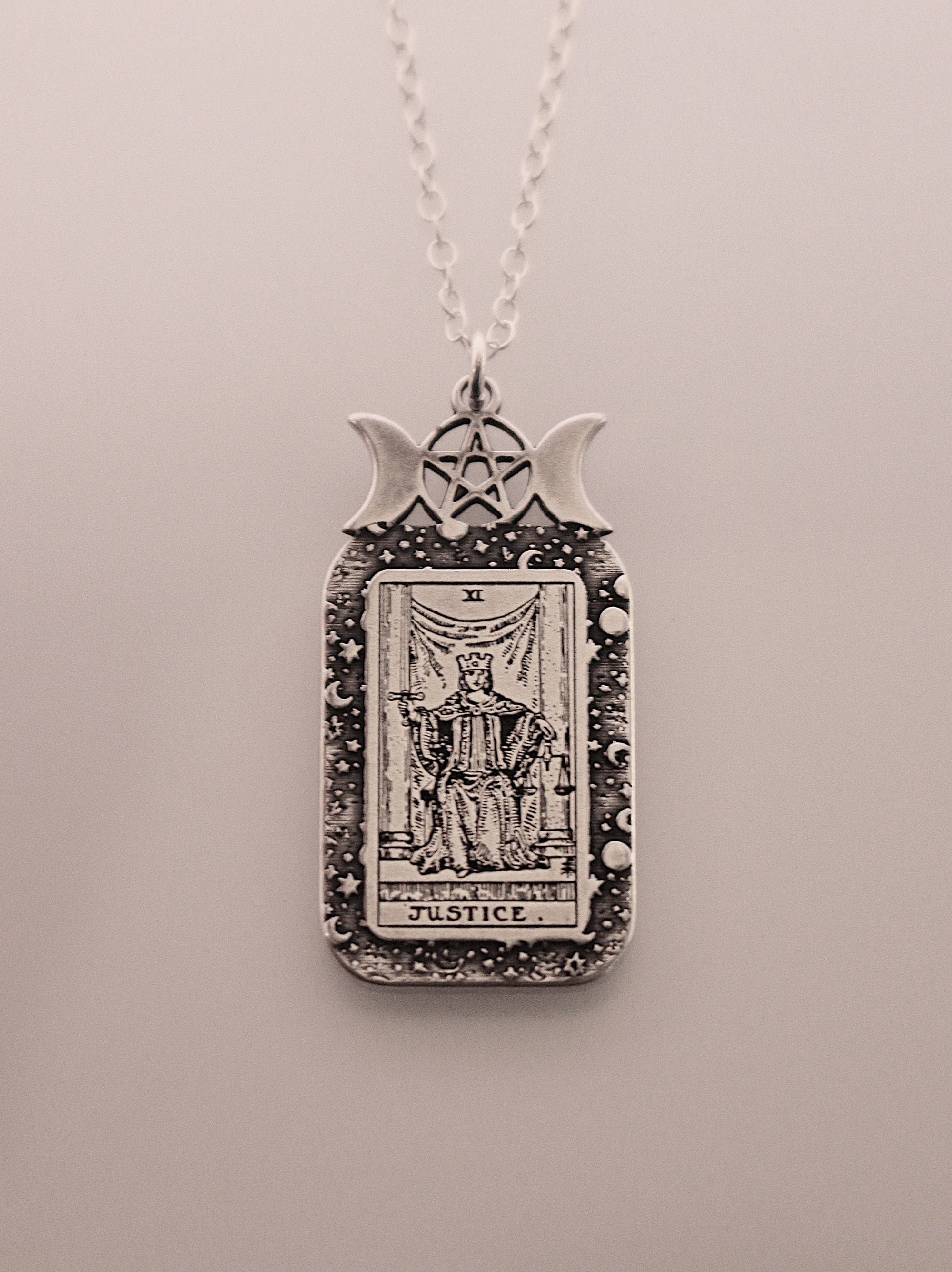 Justice Tarot Card Necklace | Best Friend Birthday Gift | Tarot Card Necklace | Celestial Triple Moon Goddess Jewelry | Witch Necklace
