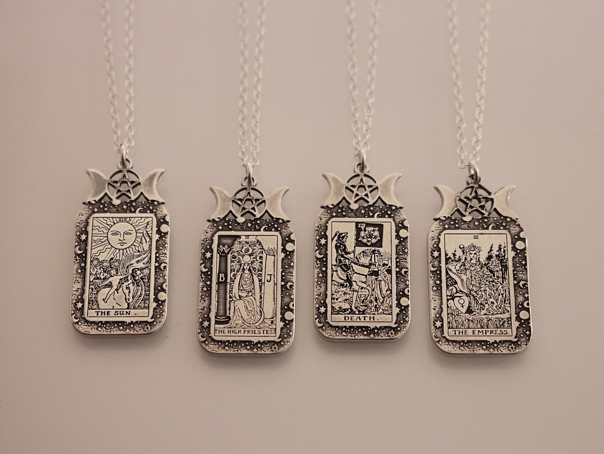 22 CARDS: Dainty Tarot Card Celestial Triple Moon Goddess Charm Necklace | Best Friend Birthday Gift | Tarot Card Necklace | Mystic Jewelry