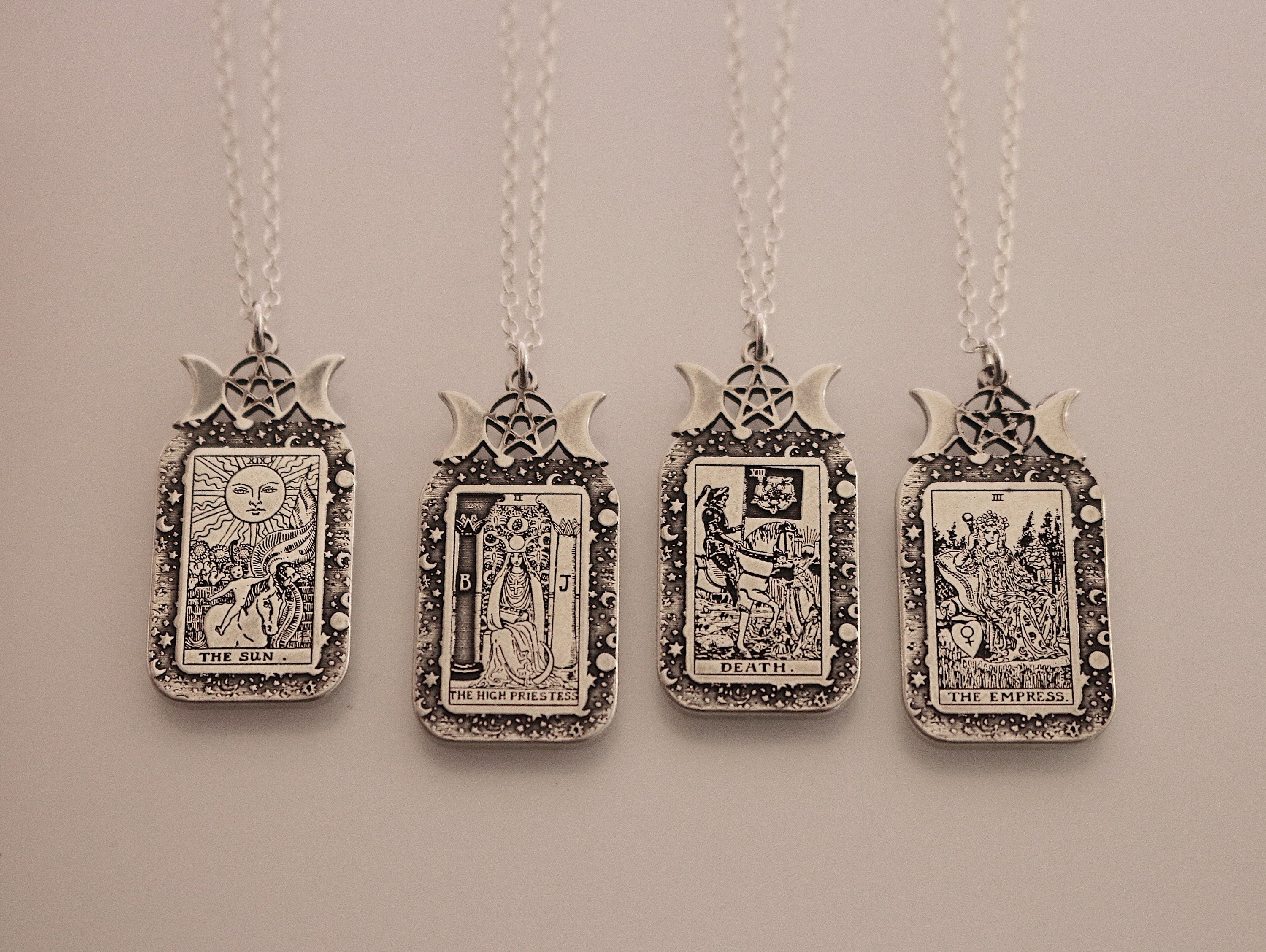 22 CARDS: Dainty Tarot Card Celestial Triple Moon Goddess Charm Necklace | Best Friend Birthday Gift | Tarot Card Necklace | Mystic Jewelry