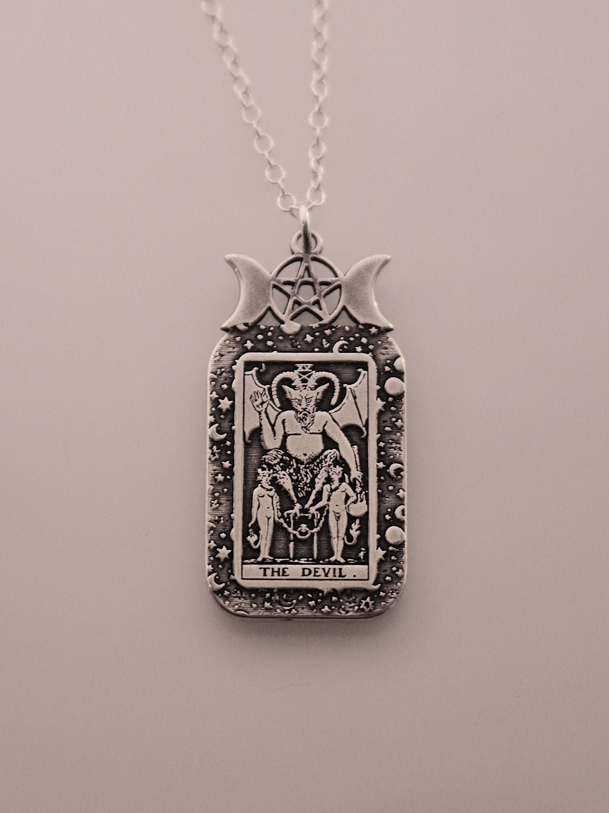 The Devil Tarot Card Necklace | Best Friend Birthday Gift | Tarot Card Necklace | Celestial Triple Moon Goddess Jewelry | Witch Necklace