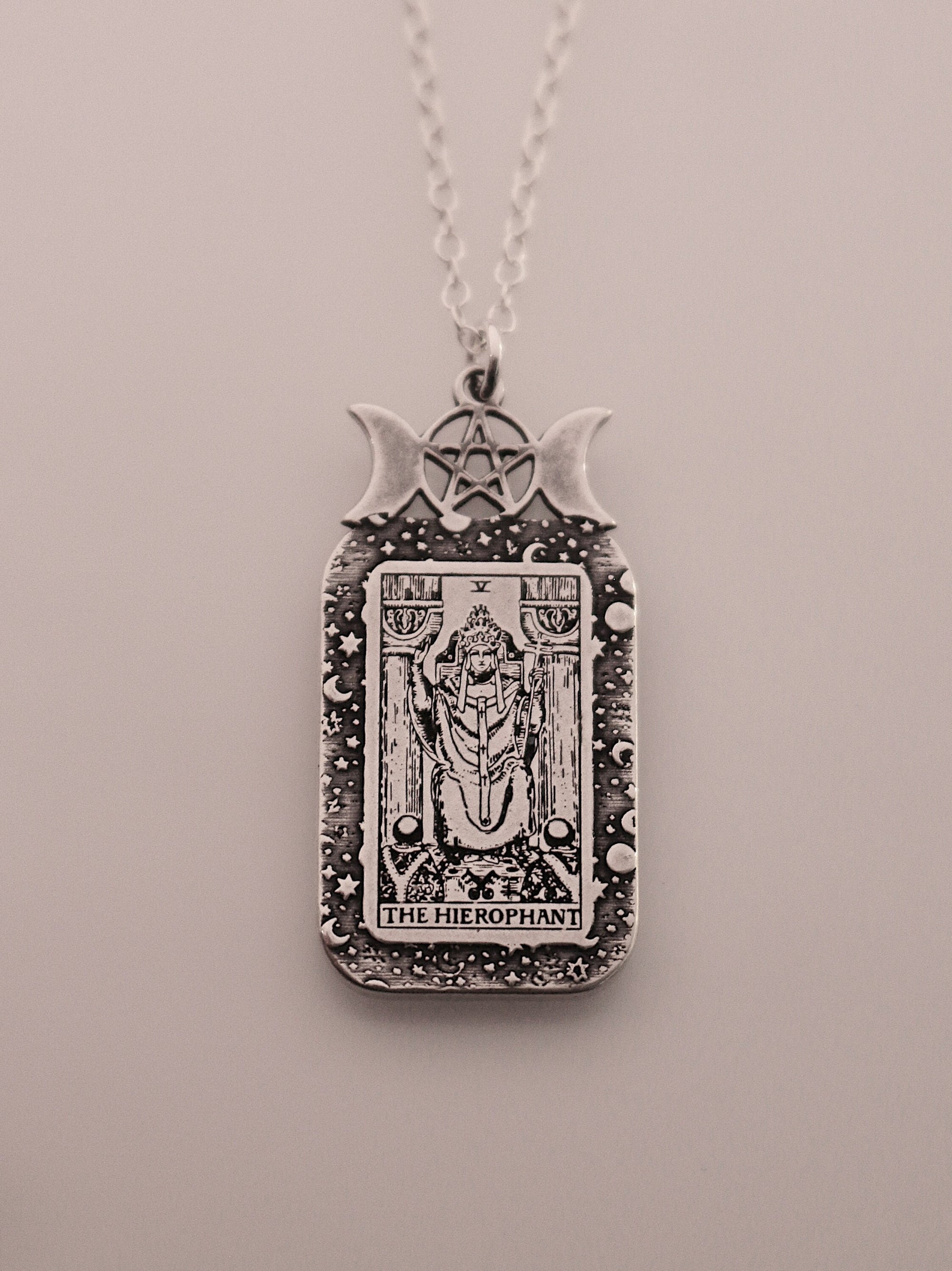 The Hierophant Tarot Card Necklace | Best Friend Birthday Gift | Tarot Card Necklace | Celestial Triple Moon Goddess Jewelry | Witch Jewelry