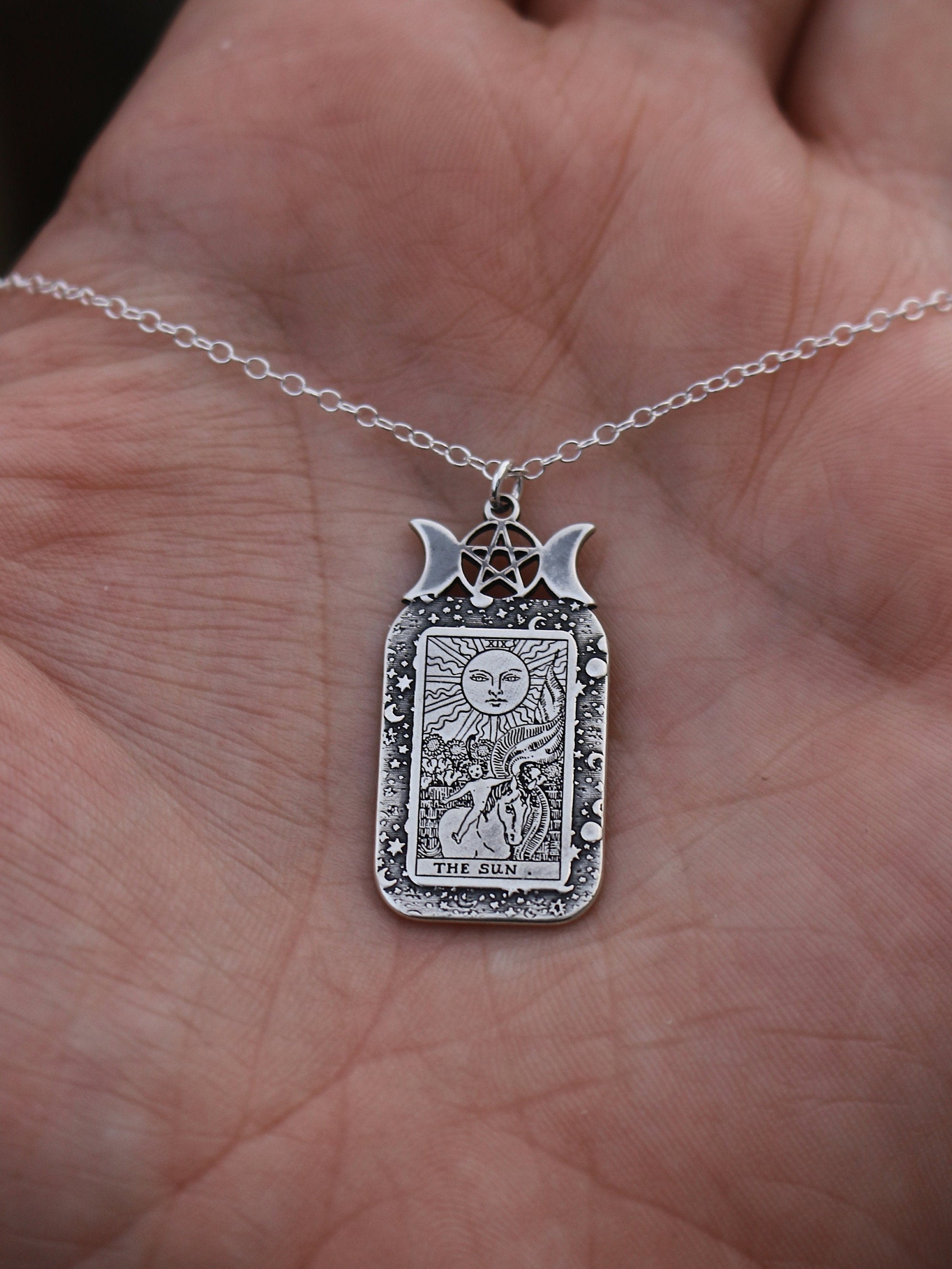 22 CARDS: Dainty Tarot Card Celestial Triple Moon Goddess Charm Necklace | Best Friend Birthday Gift | Tarot Card Necklace | Mystic Jewelry