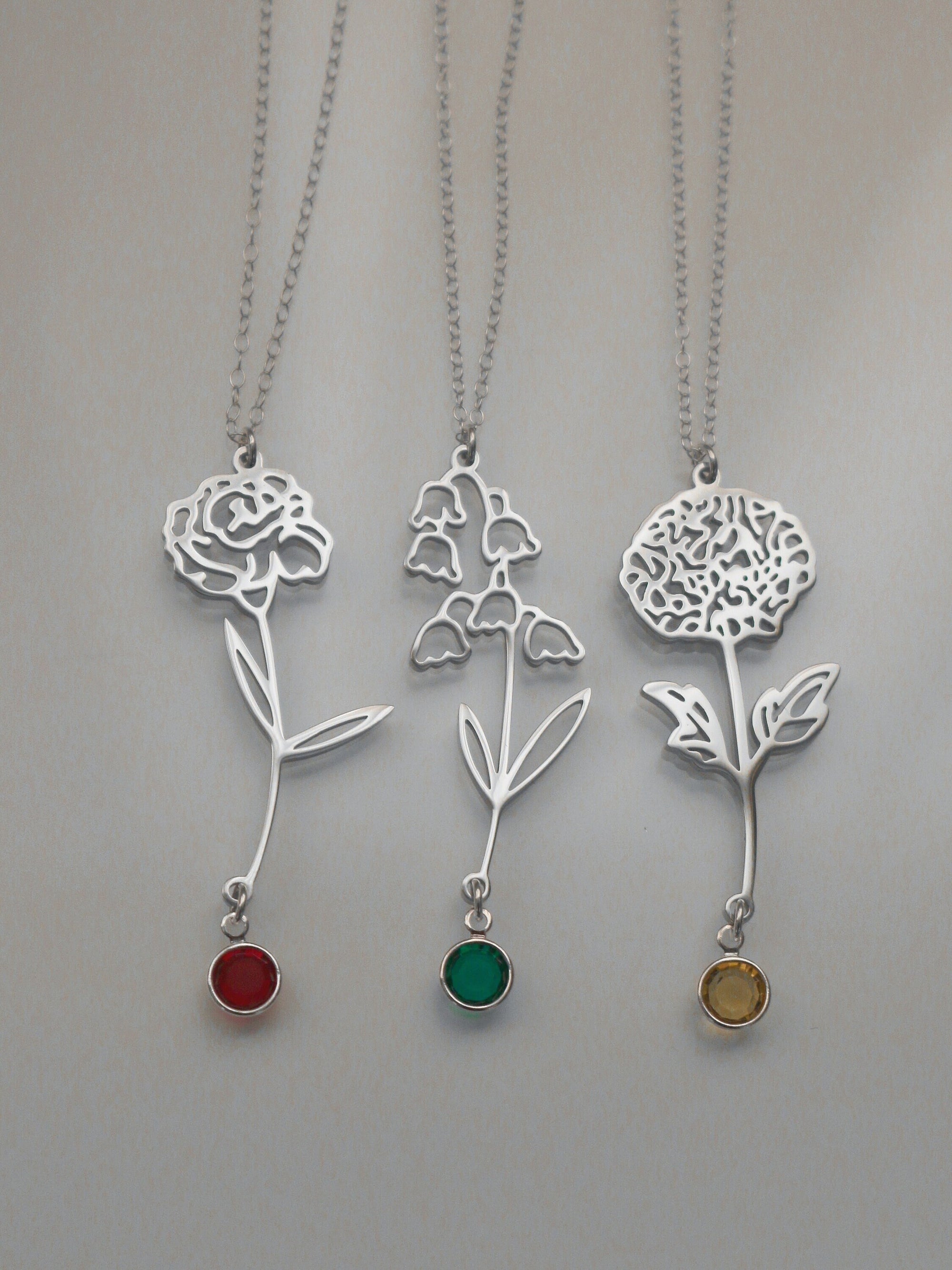 Birth Flower & Birth Stone Necklace | Best Friend Birthday Gift | Birth Month Flower | Birthday Gift for Her | Birthstone Jewelry Necklace