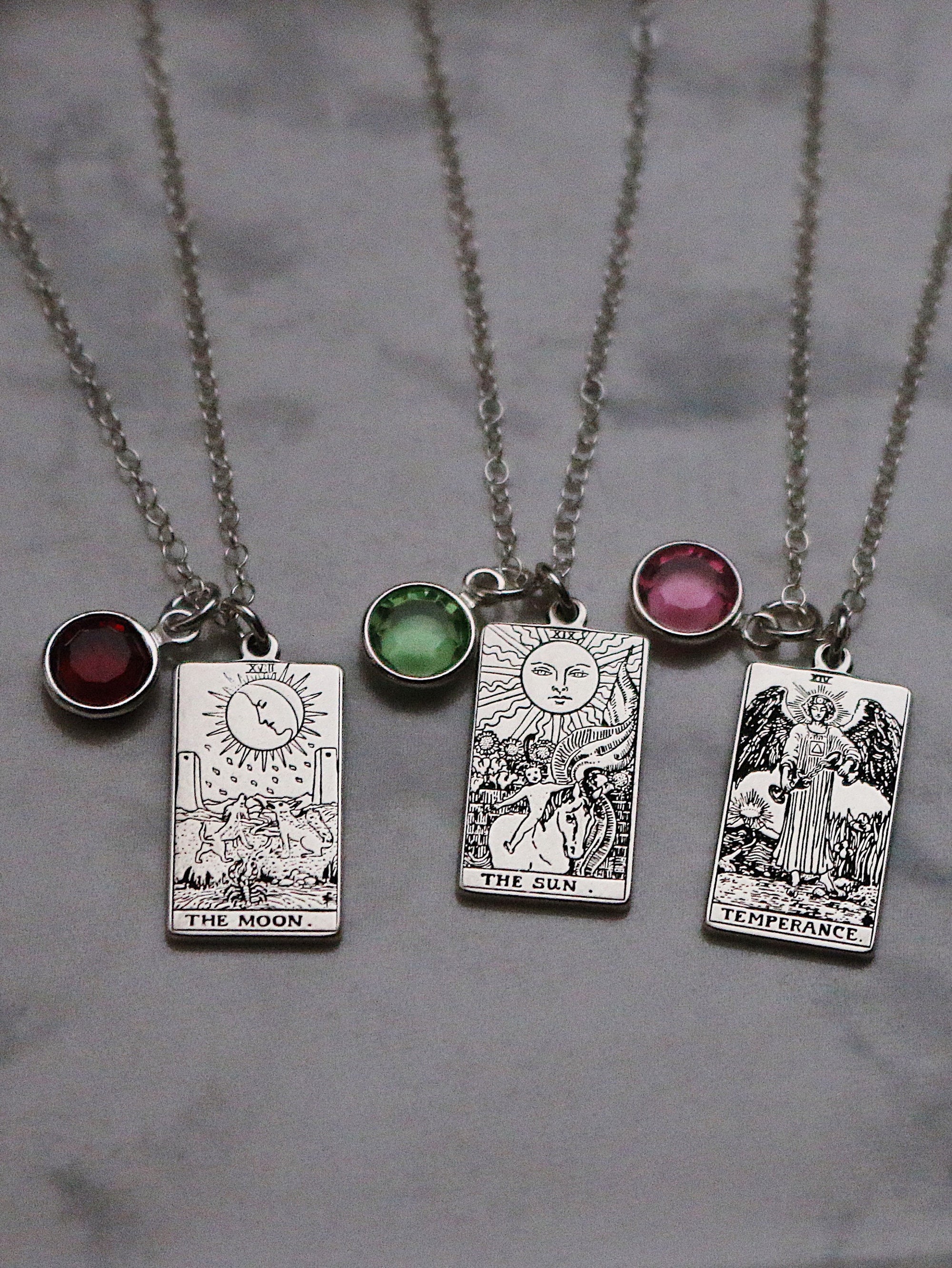22 CARDS: Dainty Birthstone Tarot Card Sterling Silver Necklace | Best Friend Birthday Gift | Tarot Card Necklace | Celestial Mystic Jewelry