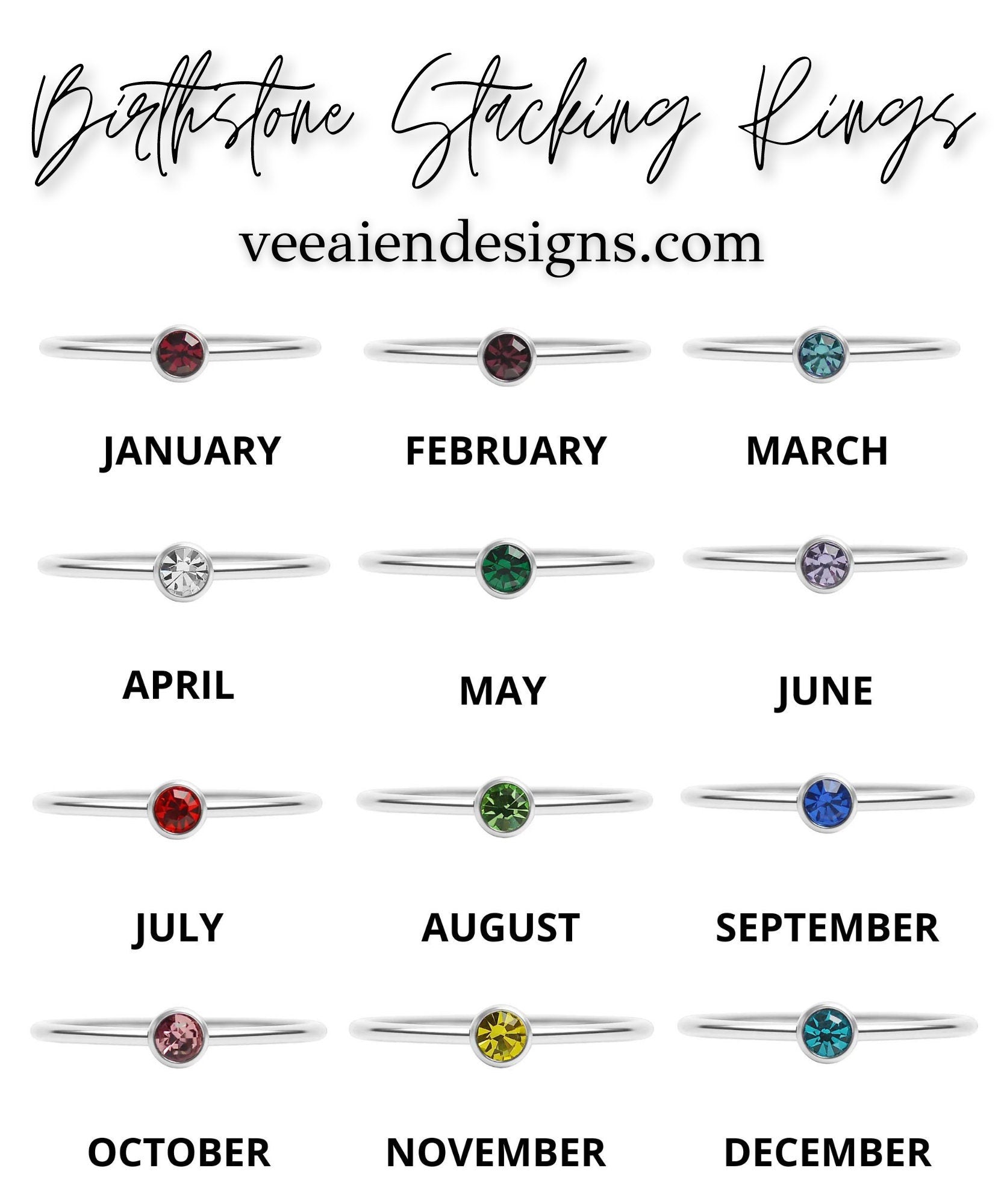 December Silver Birthstone Stacking Ring | Personalized Birth Month | Best Friend Birthday | Stackable Birth Stone Ring | Mom Crystal Stack