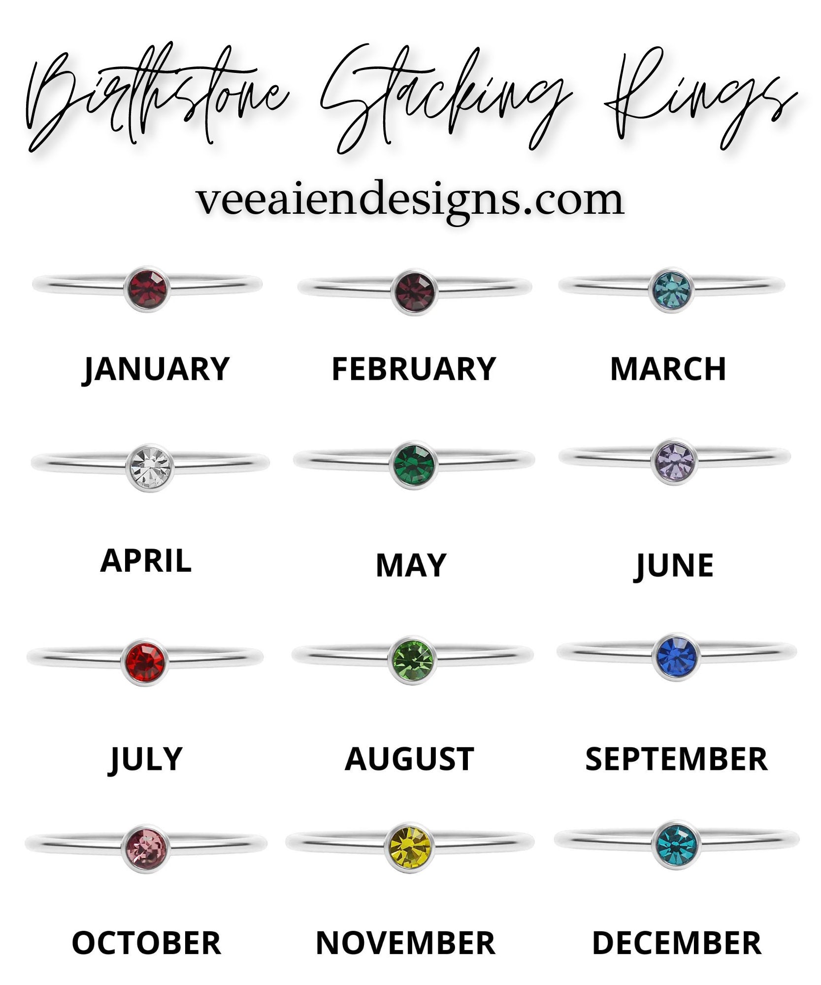 March Silver Birthstone Stacking Ring | Personalized Birth Month | Best Friend Birthday | Stackable Birth Stone Ring | Mom Crystal Stack