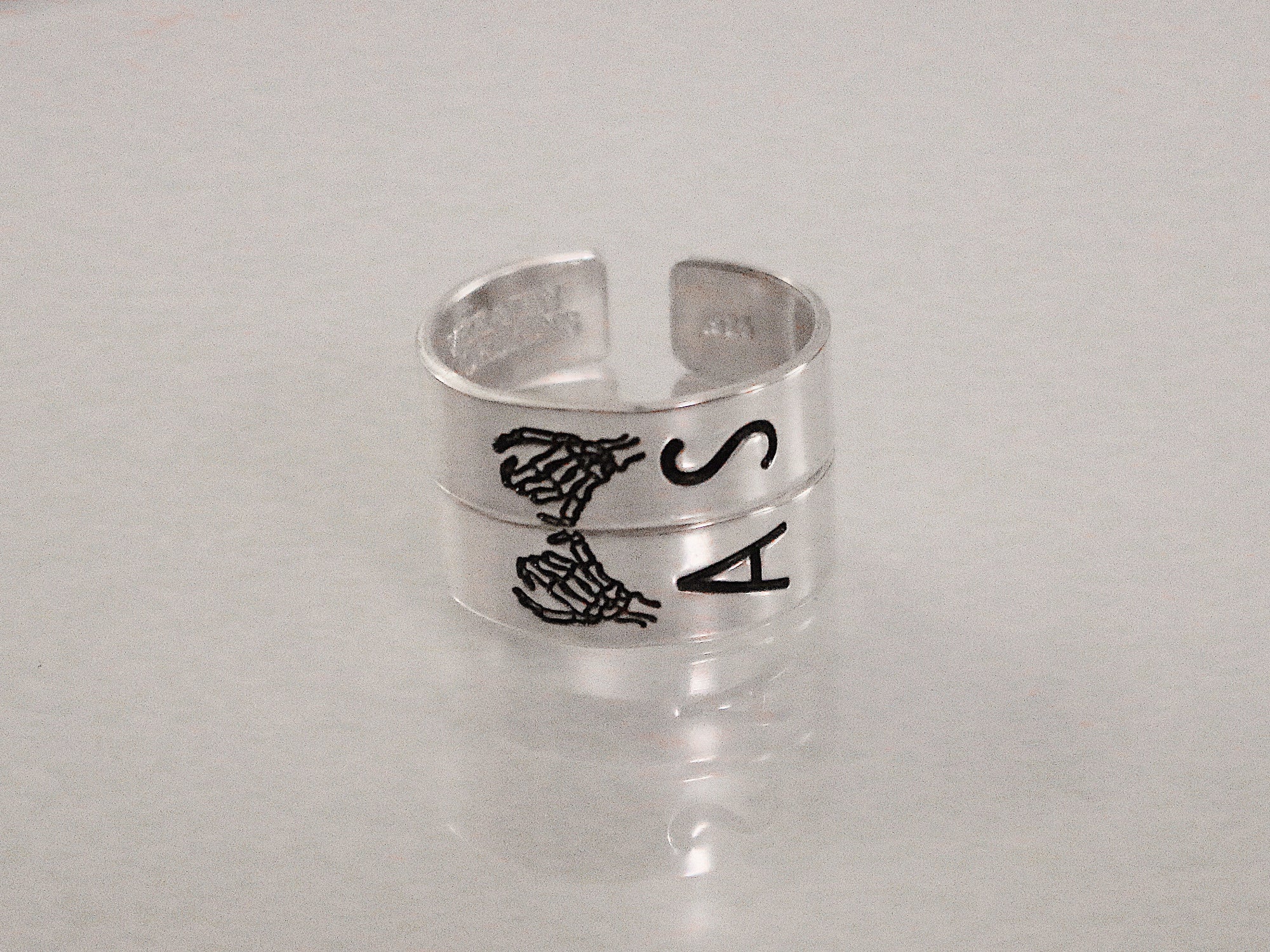 Matching 2 Ring Custom Initials & Font Double Skeleton Pinky Swear Stacking Ring Set | Dainty Silver Ring | Best Friend Birthday Gift