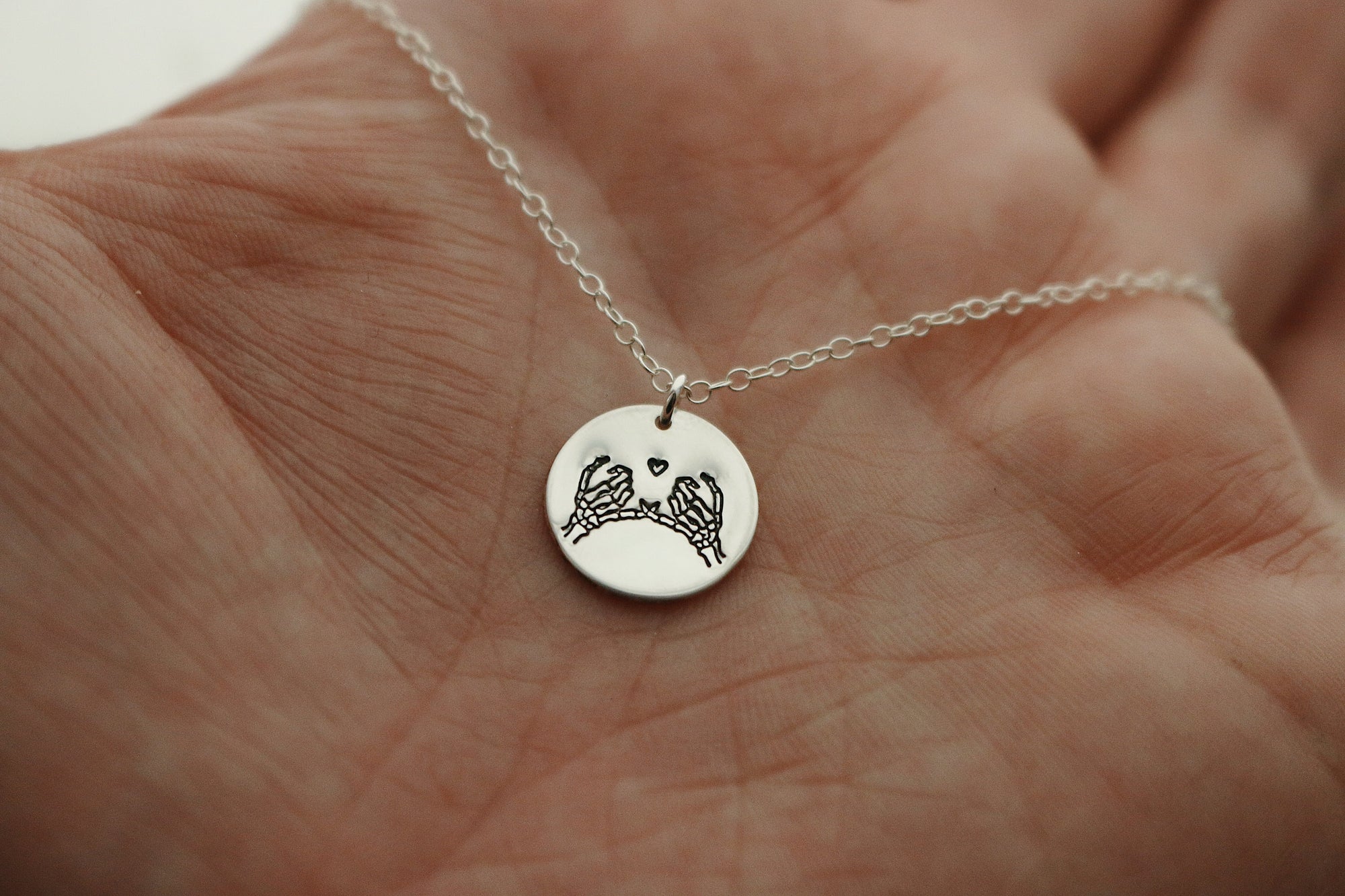 Double Skeleton Heart Pinky Swear Silver Charm Necklace | Pinky Promise Necklace | Best Friend Necklace | Everyday Dainty Silver Necklace