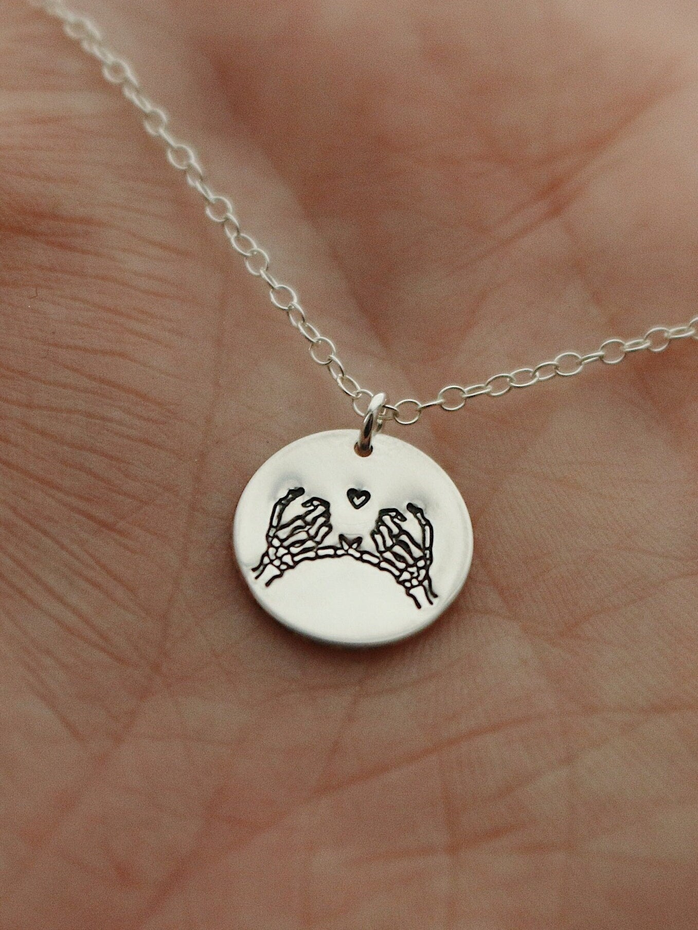Double Skeleton Heart Pinky Swear Silver Charm Necklace | Pinky Promise Necklace | Best Friend Necklace | Everyday Dainty Silver Necklace