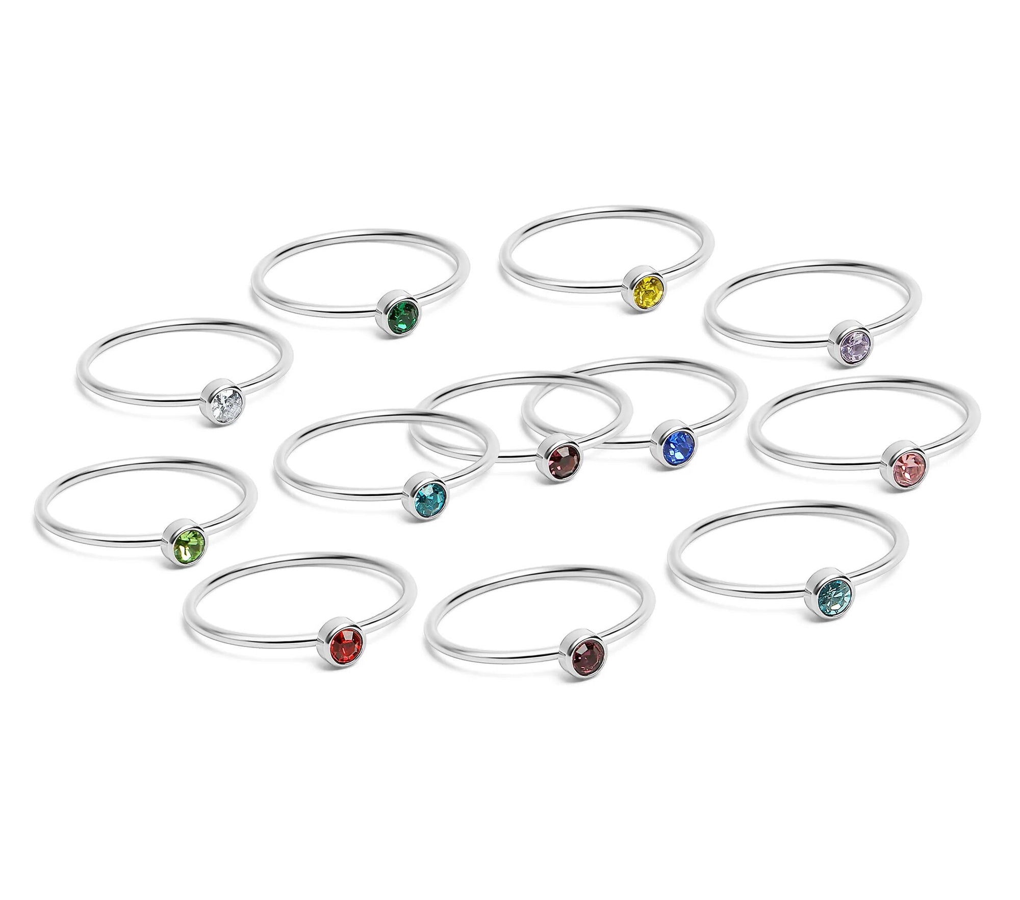 September Silver Birthstone Stacking Ring | Personalized Birth Month | Best Friend Birthday | Stackable Birth Stone Ring | Mom Crystal Stack