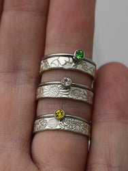 2 Ring Birth Flower and Birthstone Ring Set • Gemstone Ring in Stainless Steel • Dainty Birthstone Ring • Stacking Ring • Gifts for Mom
