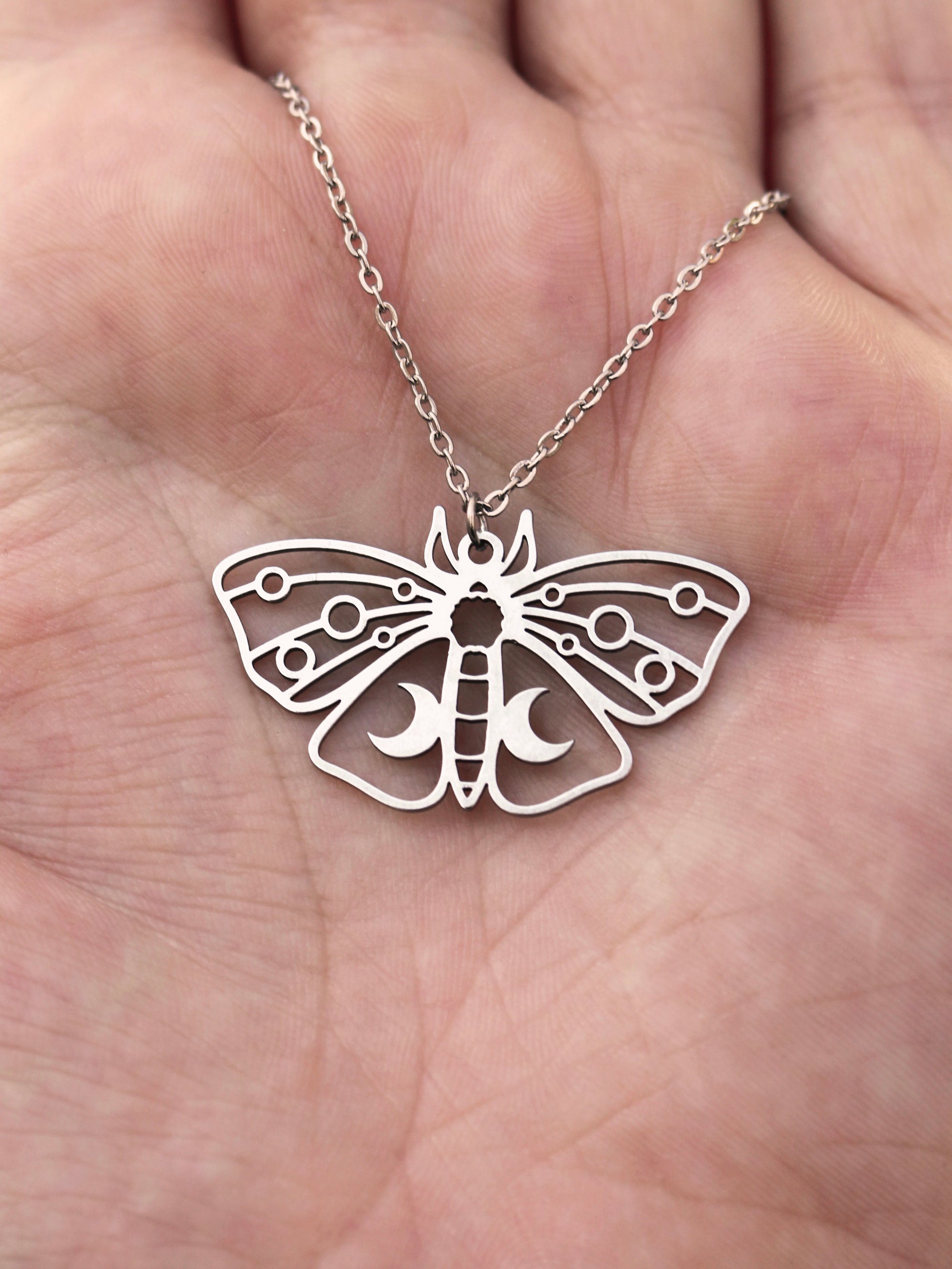 Crescent Moon Moth Necklace