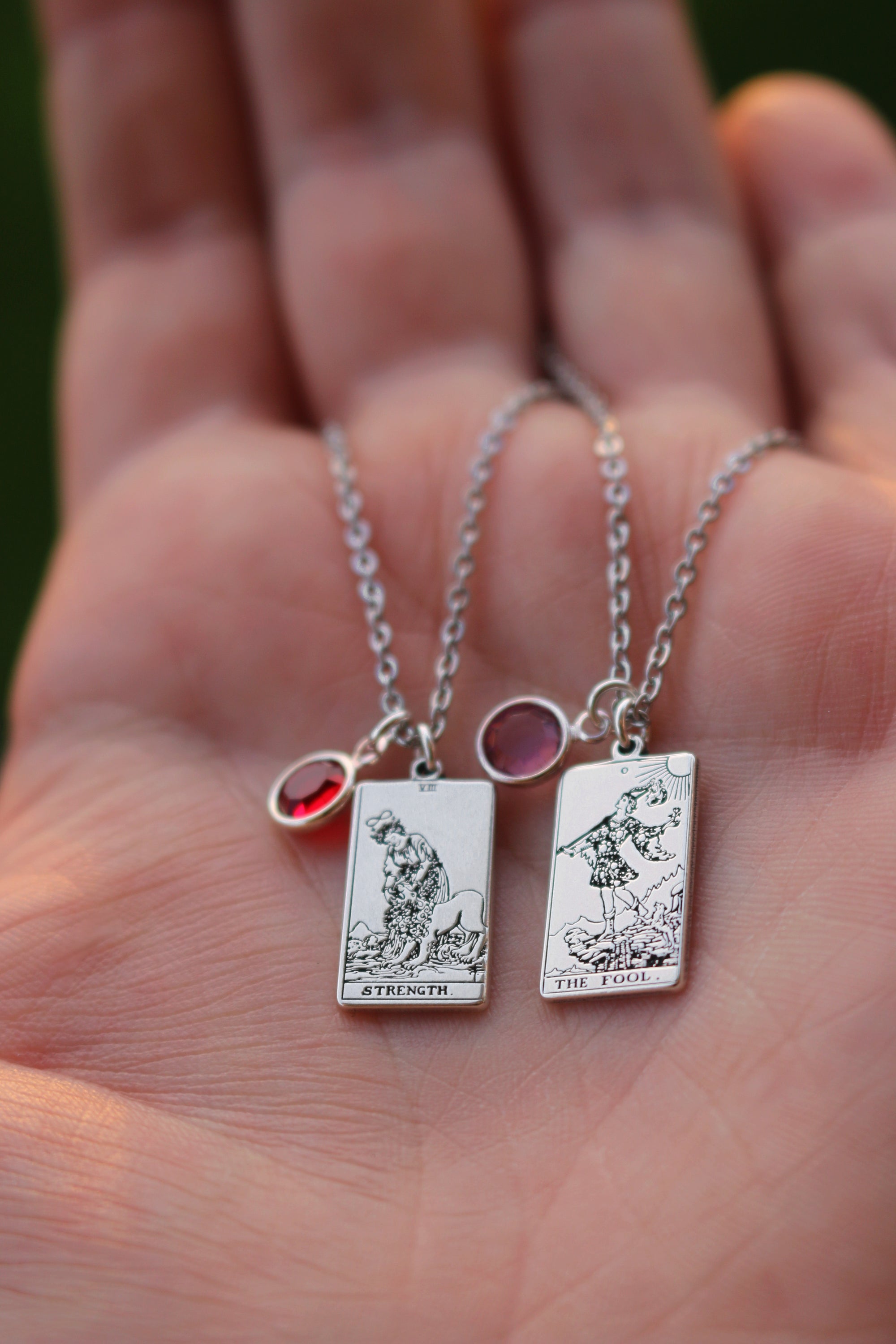 22 CARDS: Birthstone The Major Arcana Dainty Tarot Card Necklace - Sterling Silver