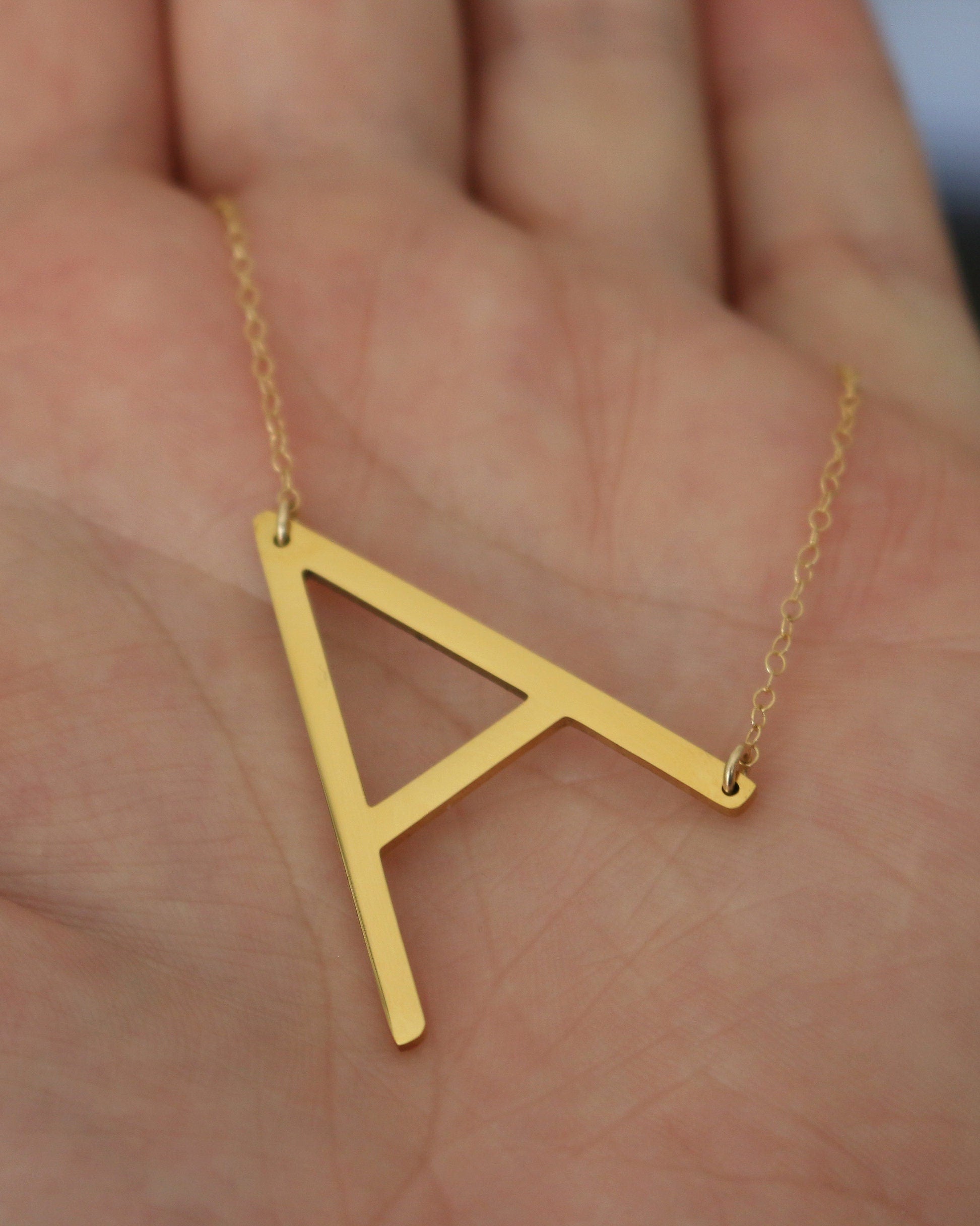 14K Gold Filled Large Letter Necklace | Big Initial Necklace | Sideways Initial | Oversized Name | Monogram Statement Layering Necklace