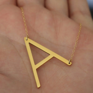 14K Gold Filled Large Letter Necklace | Big Initial Necklace | Sideways Initial | Oversized Name | Monogram Statement Layering Necklace