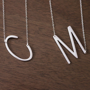 Silver Large Letter Necklace | Big Initial Necklace | Sideways Initial | Oversized Name Necklace | Monogram Statement Layering Necklace