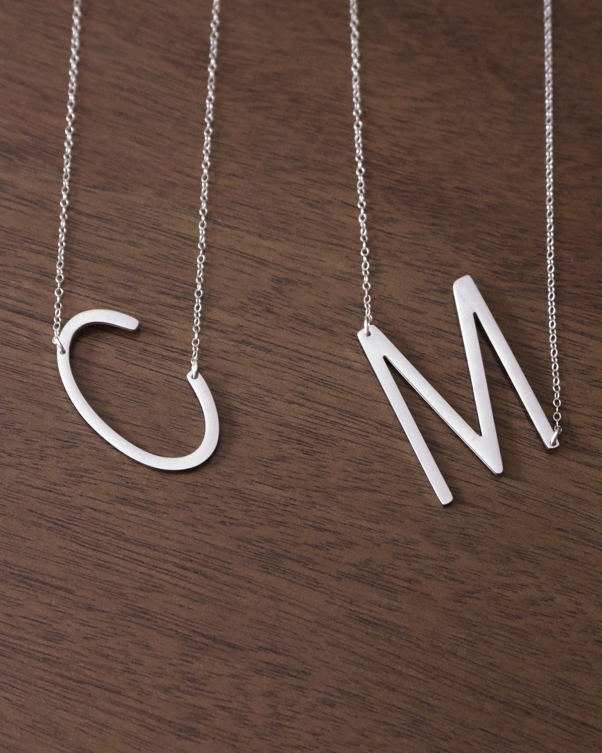 Silver Large Letter Necklace | Big Initial Necklace | Sideways Initial | Oversized Name Necklace | Monogram Statement Layering Necklace