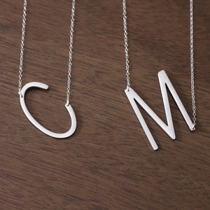 Silver Large Letter Necklace | Big Initial Necklace | Sideways Initial | Oversized Name Necklace | Monogram Statement Layering Necklace